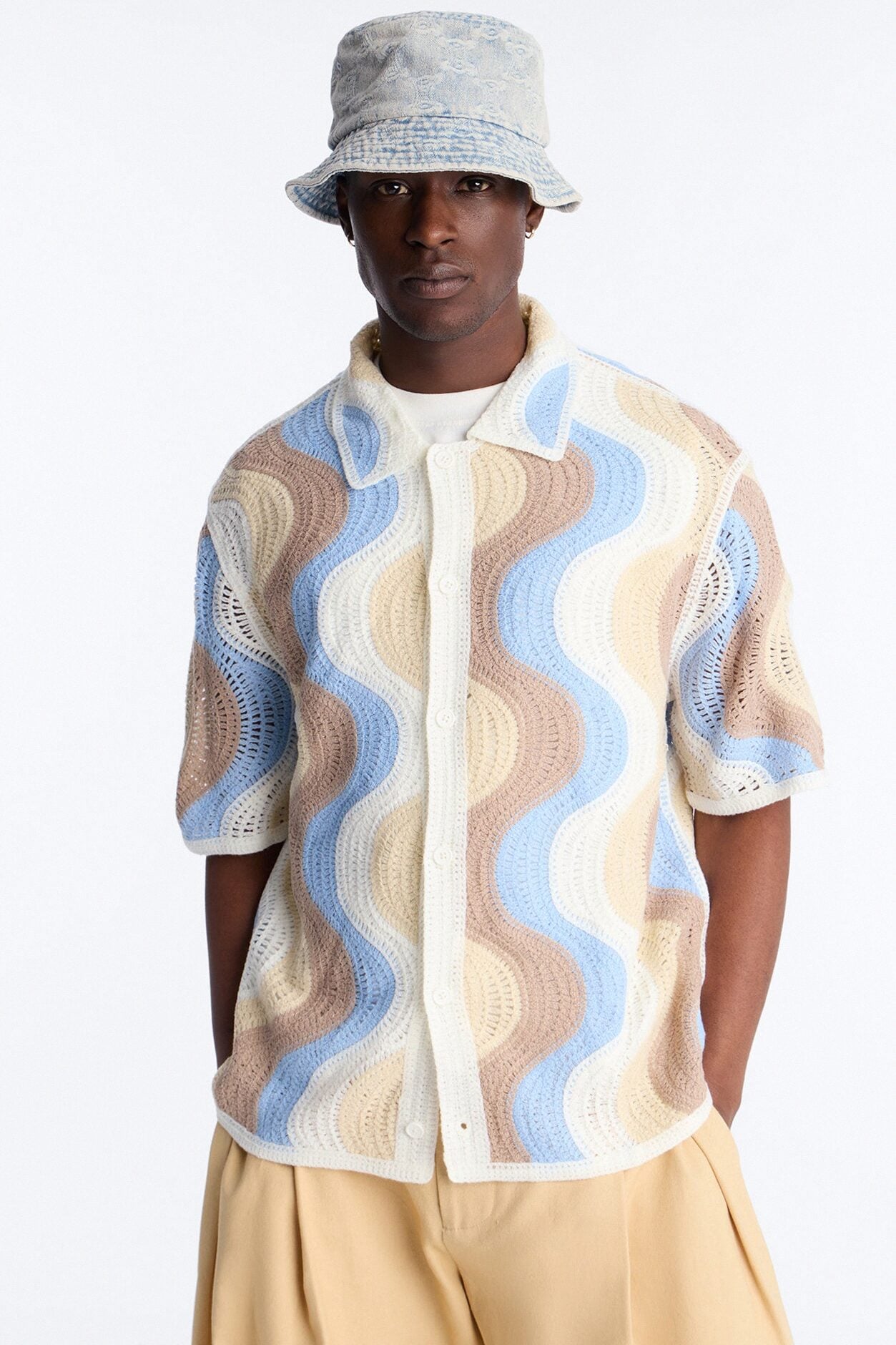 Desert Daze Crochet Short Sleeve Button Up Shirt - Multi Color image 1