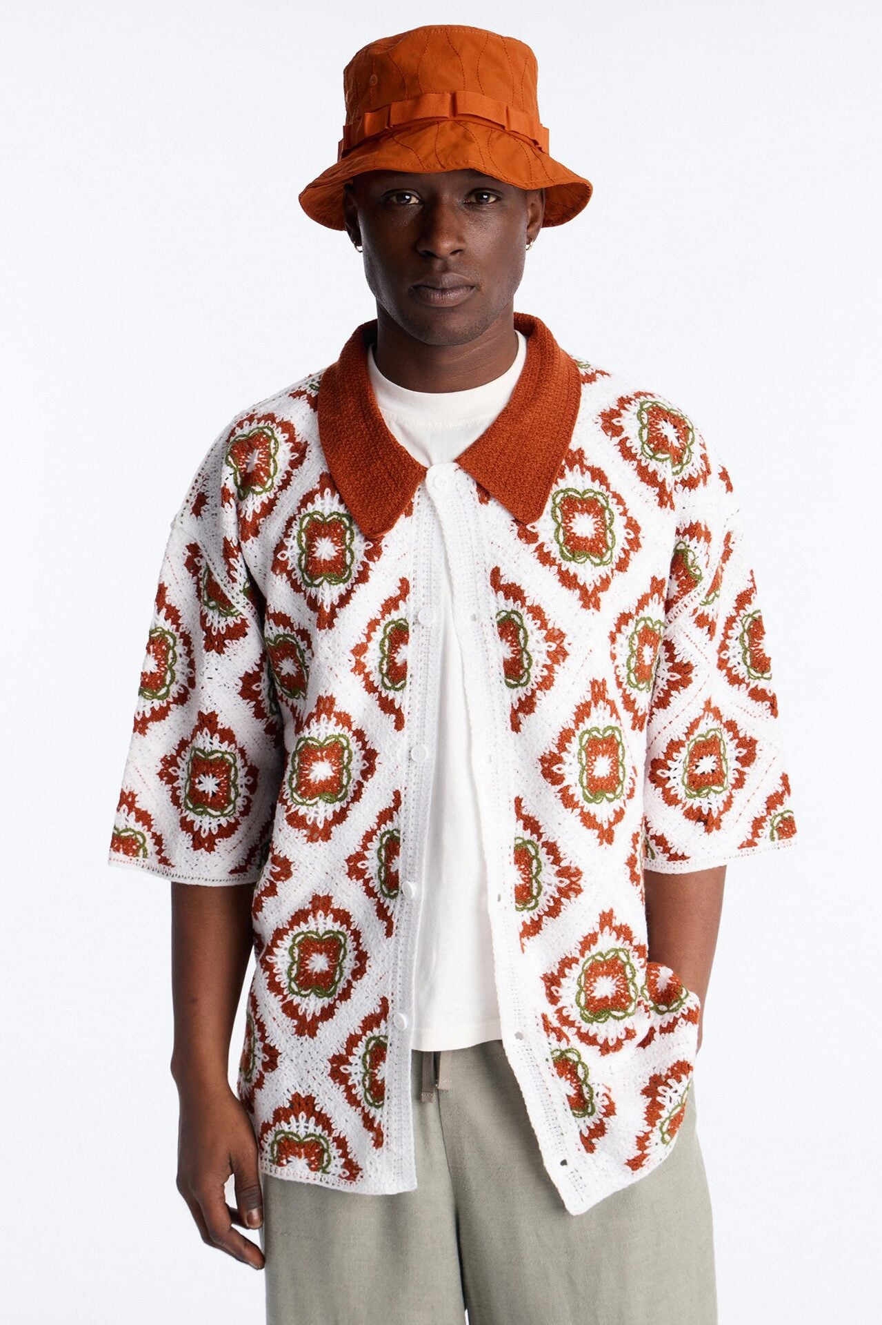 Kaleido Bloom Crochet Button Up Shirt - Green image 1