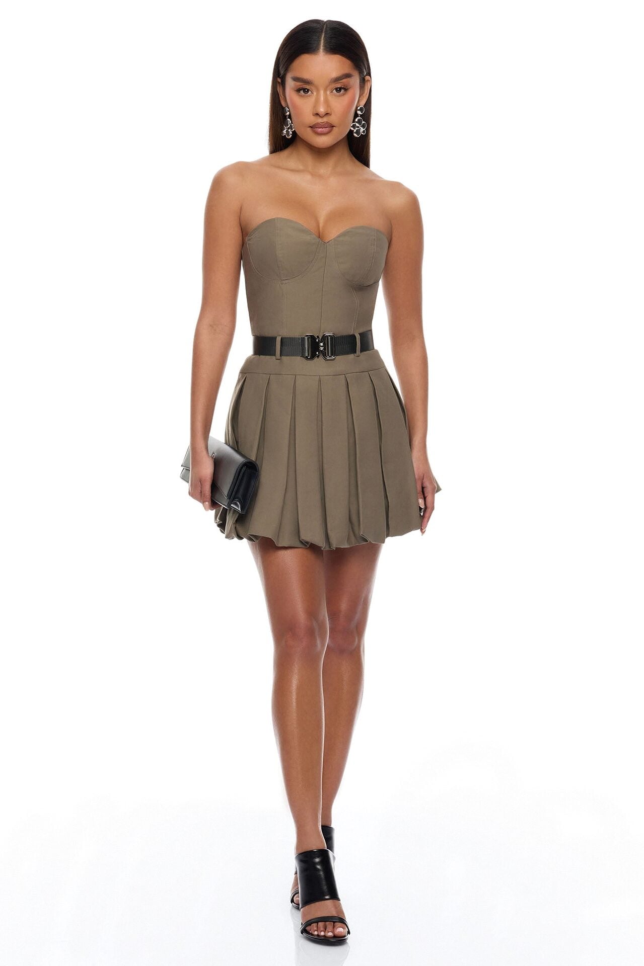 Morgan Belted Cargo Bubble Mini Dress - Olive image 1