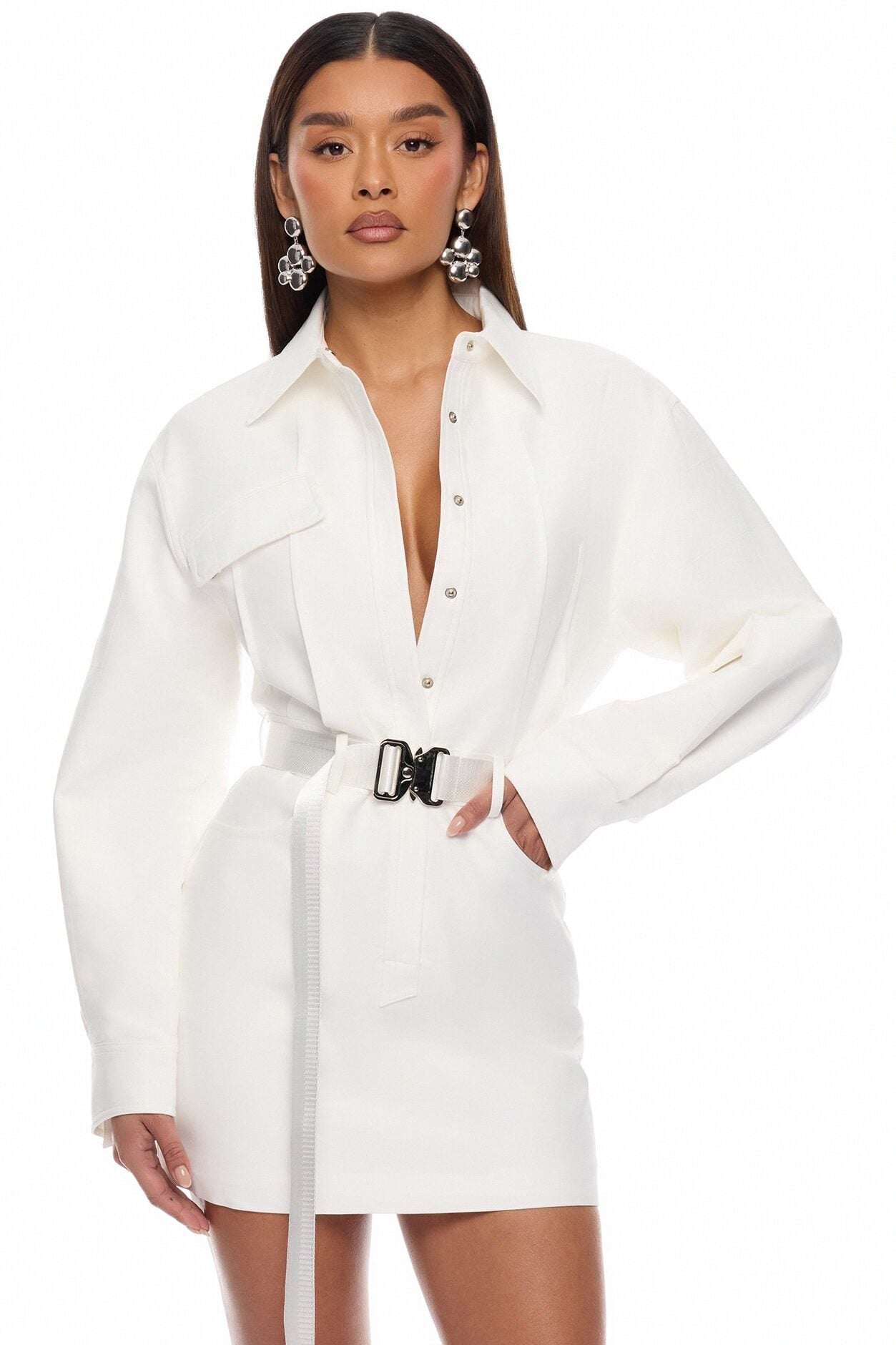 Morgan Belted Cargo Mini Dress - White image 1