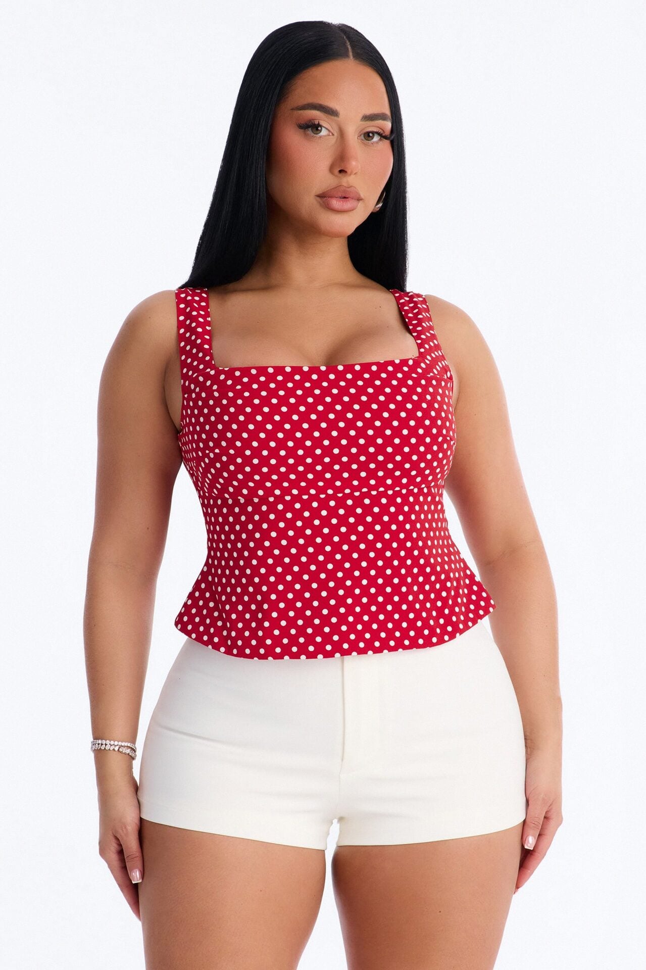 Make It Iconic Polka Dot Peplum Top - Red/combo image 1