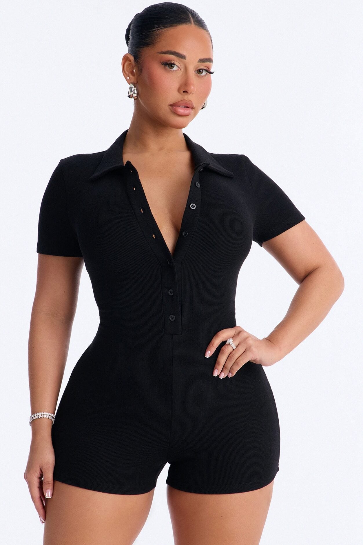 Hailey Ribbed Micro Short Romper - Black image 1