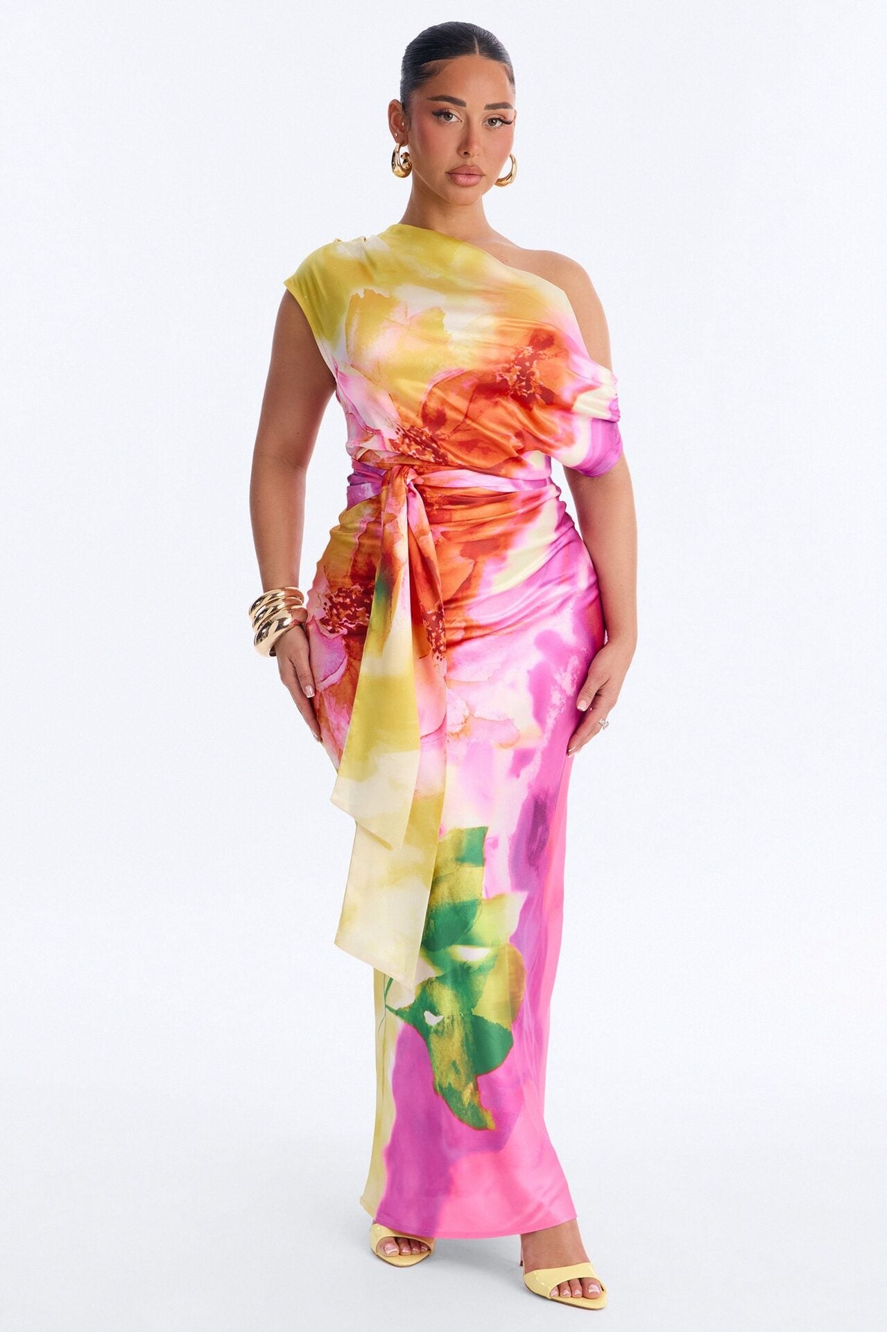 Easy To Love Me Satin Maxi Dress - Pink/combo image 1