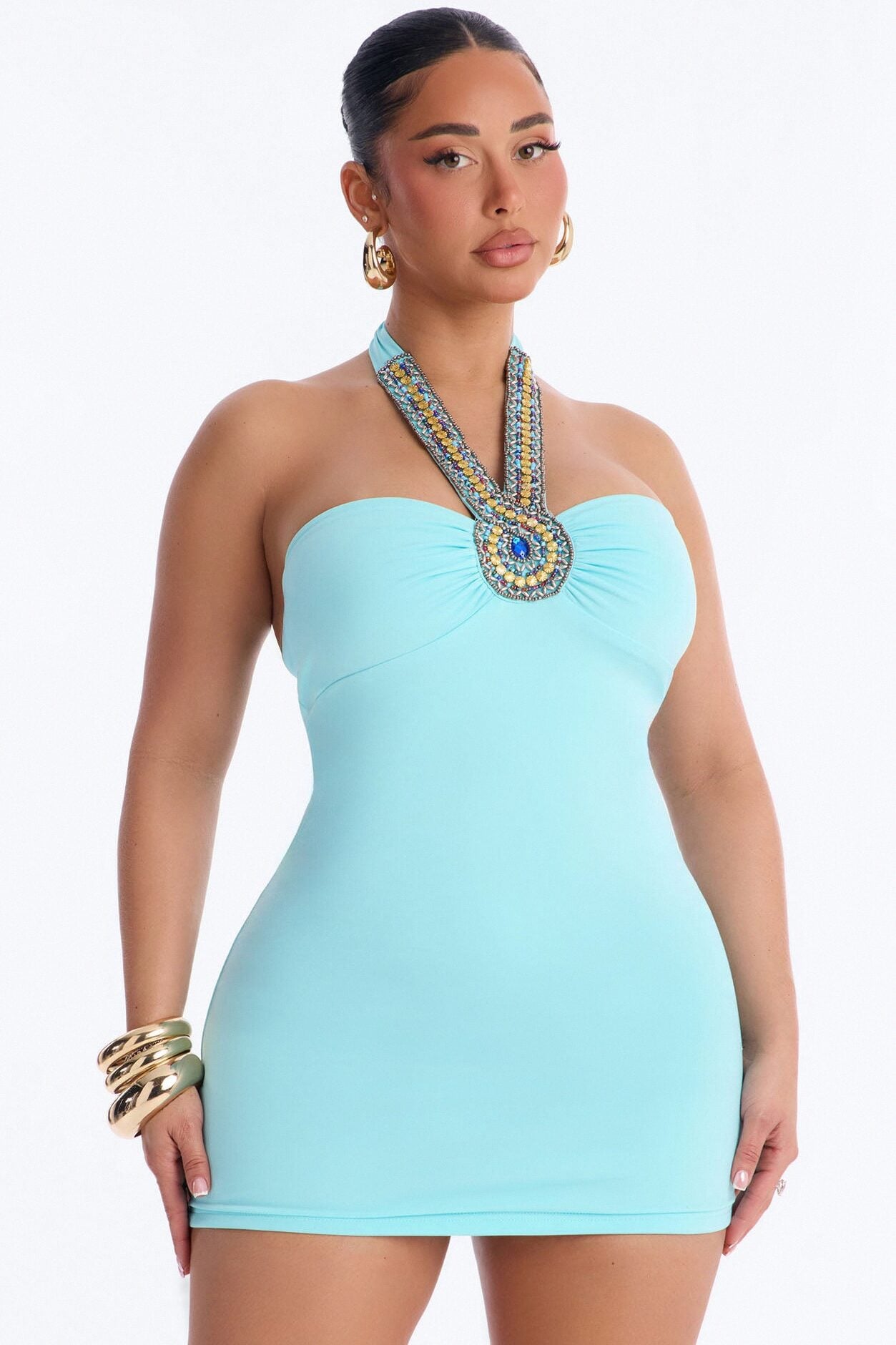 Josephine Sleeveless Embellished Mini Dress - Light Blue image 1