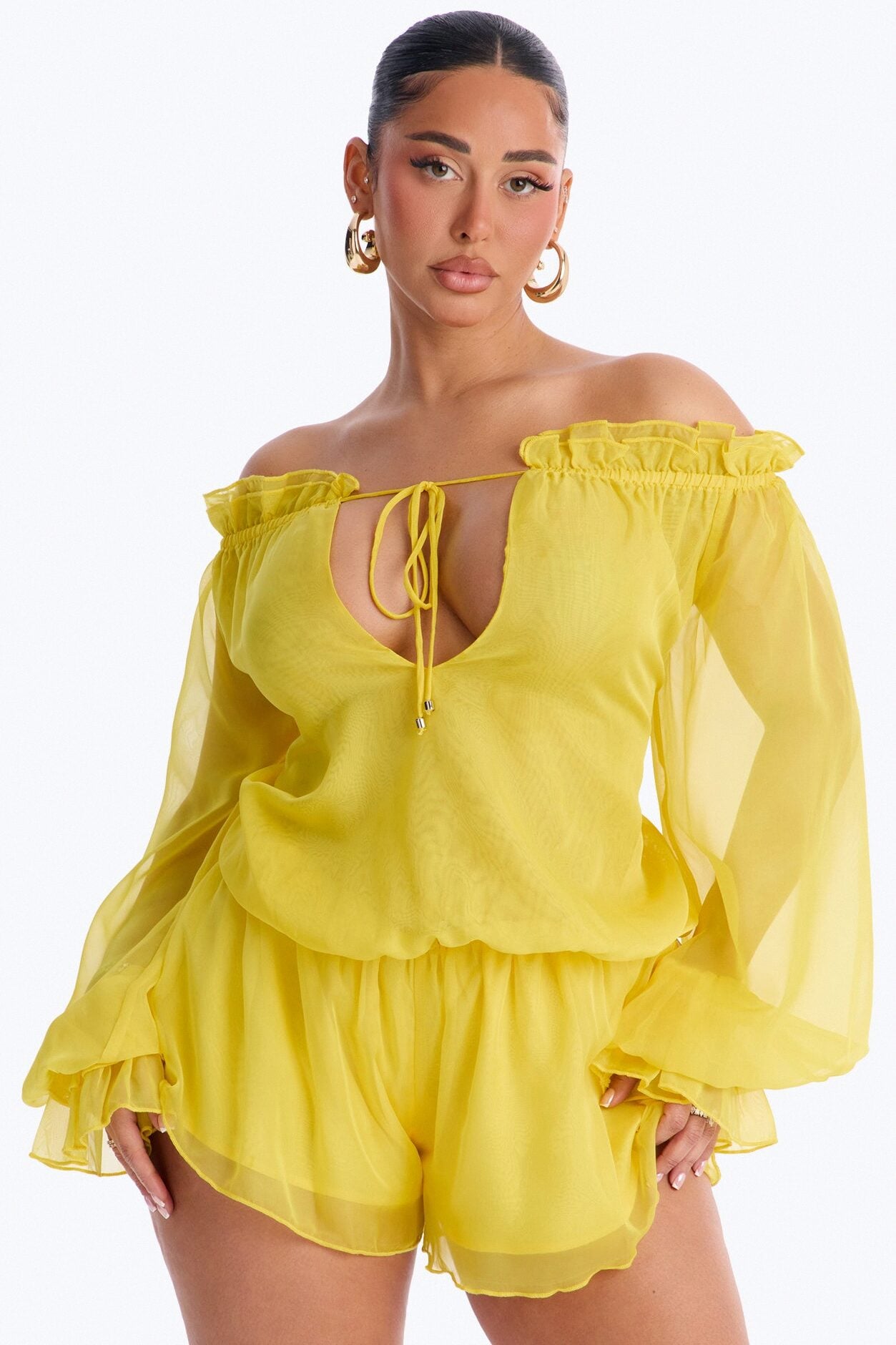 Dasha Chiffon Flowy Romper - Yellow image 1
