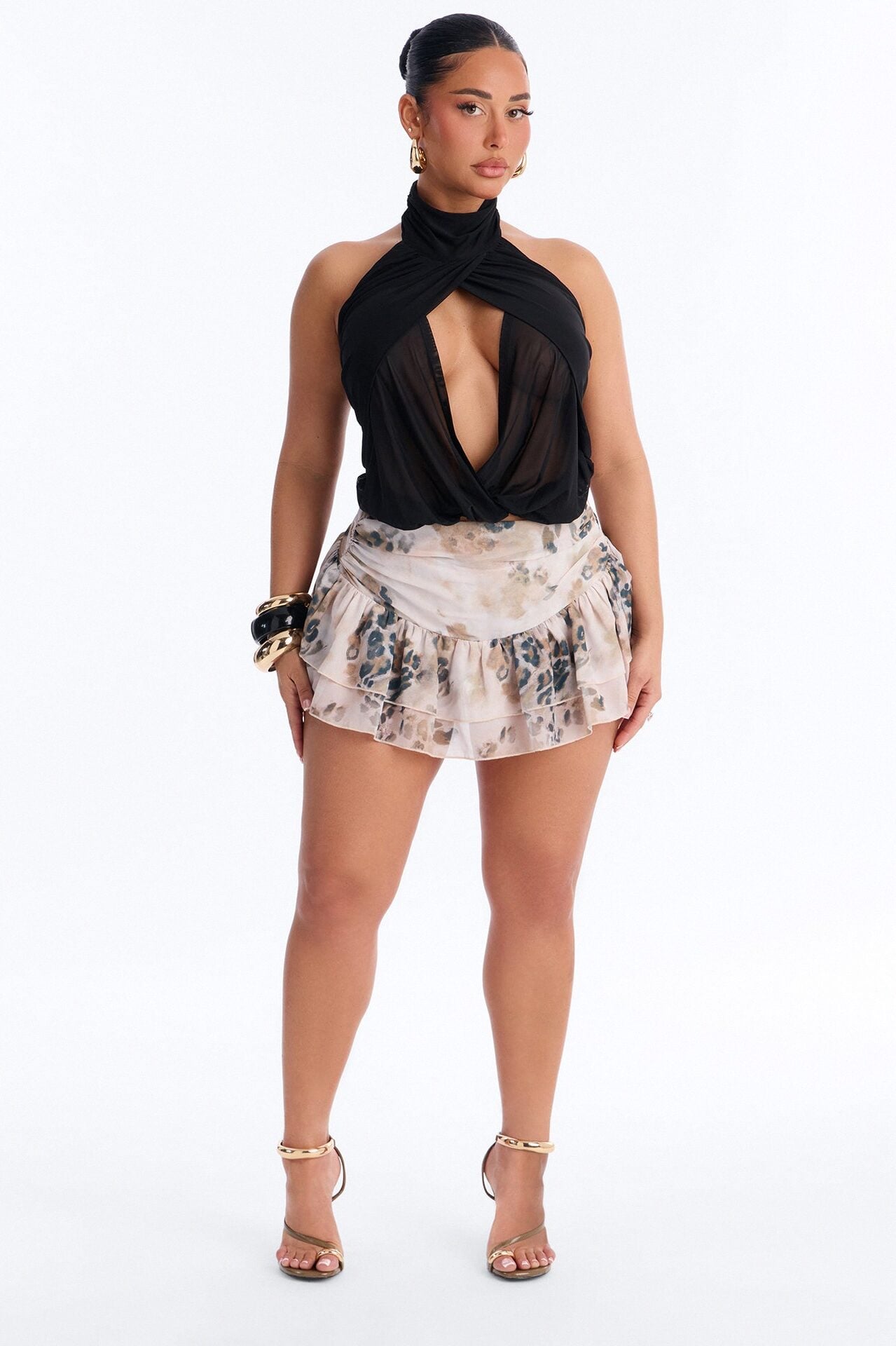Rare Type Chiffon Leopard Print Mini Skirt - Taupe/combo image 1