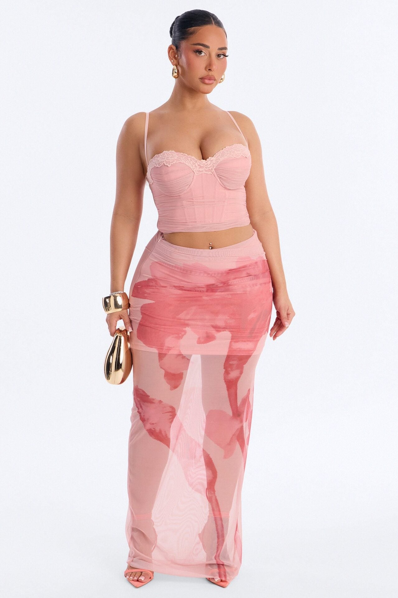 Roxana Mesh Corset Maxi Skirt Set - Mauve image 1