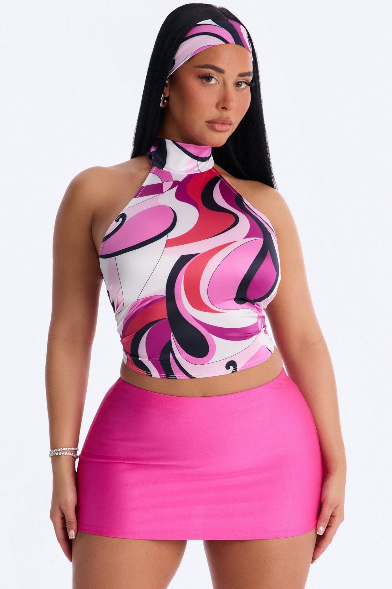 Euro Escape 2 Piece Headband and Halter Top - Pink/combo image 1