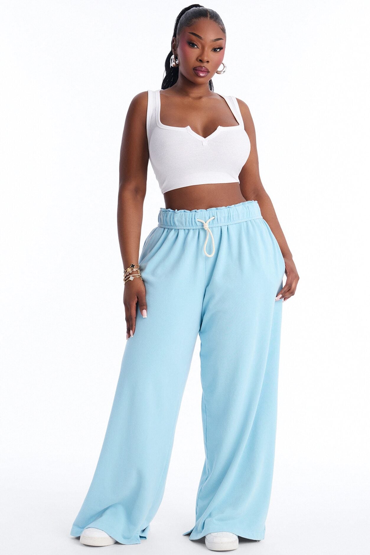 Sophia French Terry Foldover Waist Washed Sweatpant - Blue image 1