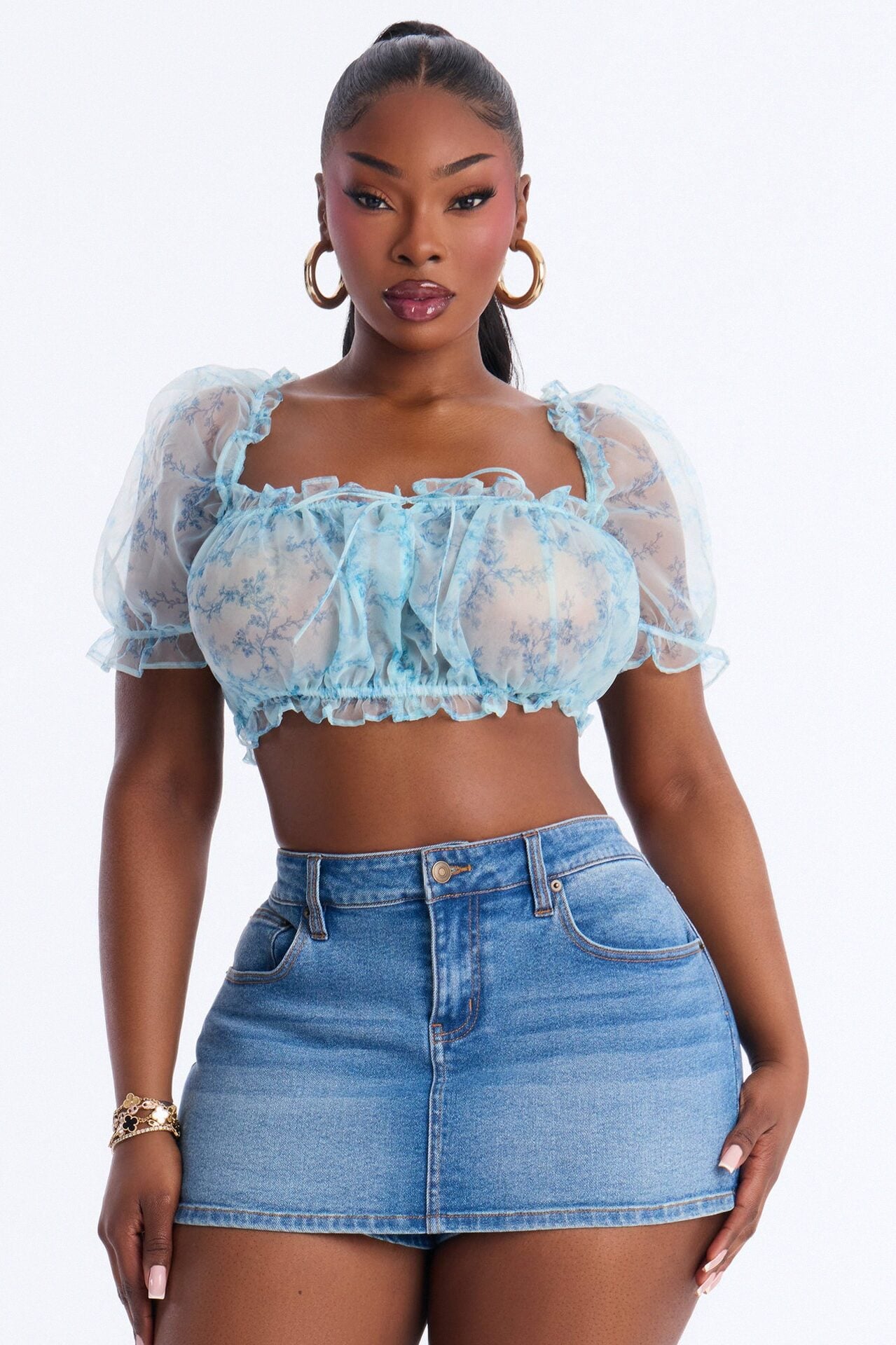 Spring On My Mind Ditsy Floral Organza Top - Blue/combo image 1