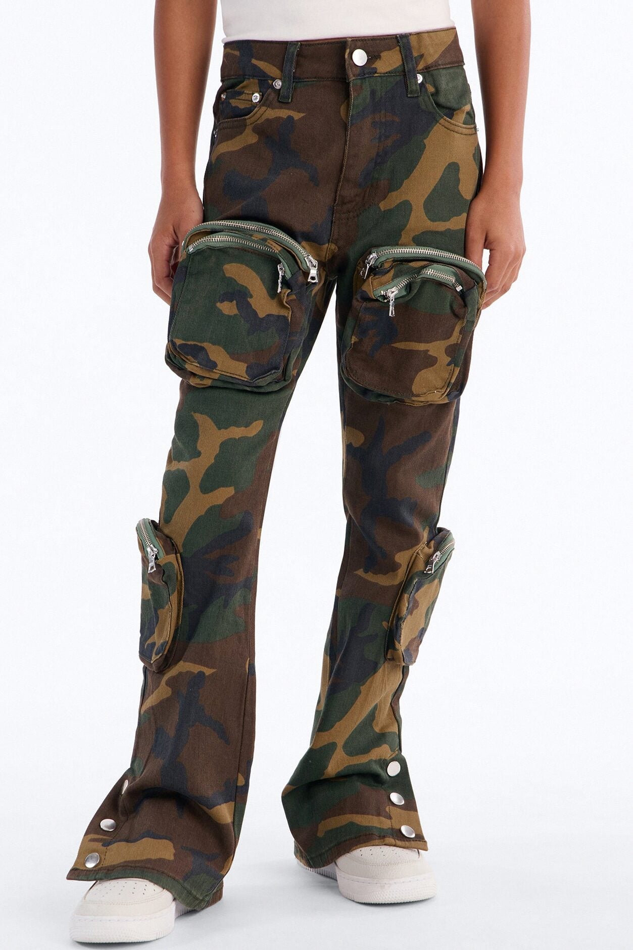 Mini Round Up Stacked Skinny Flare Pants - Camouflage image 1