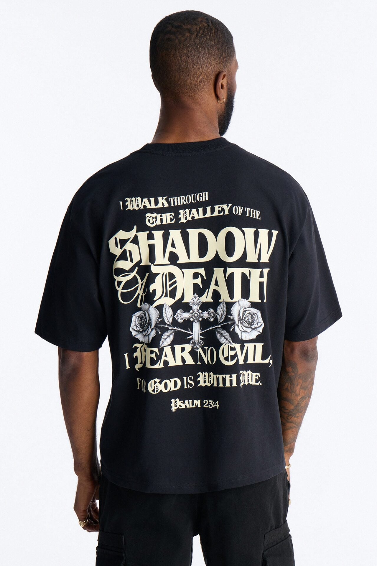 Psalm 23:4 I Walk Through The Valley Boxy Short Sleeve Tee - Black image 1