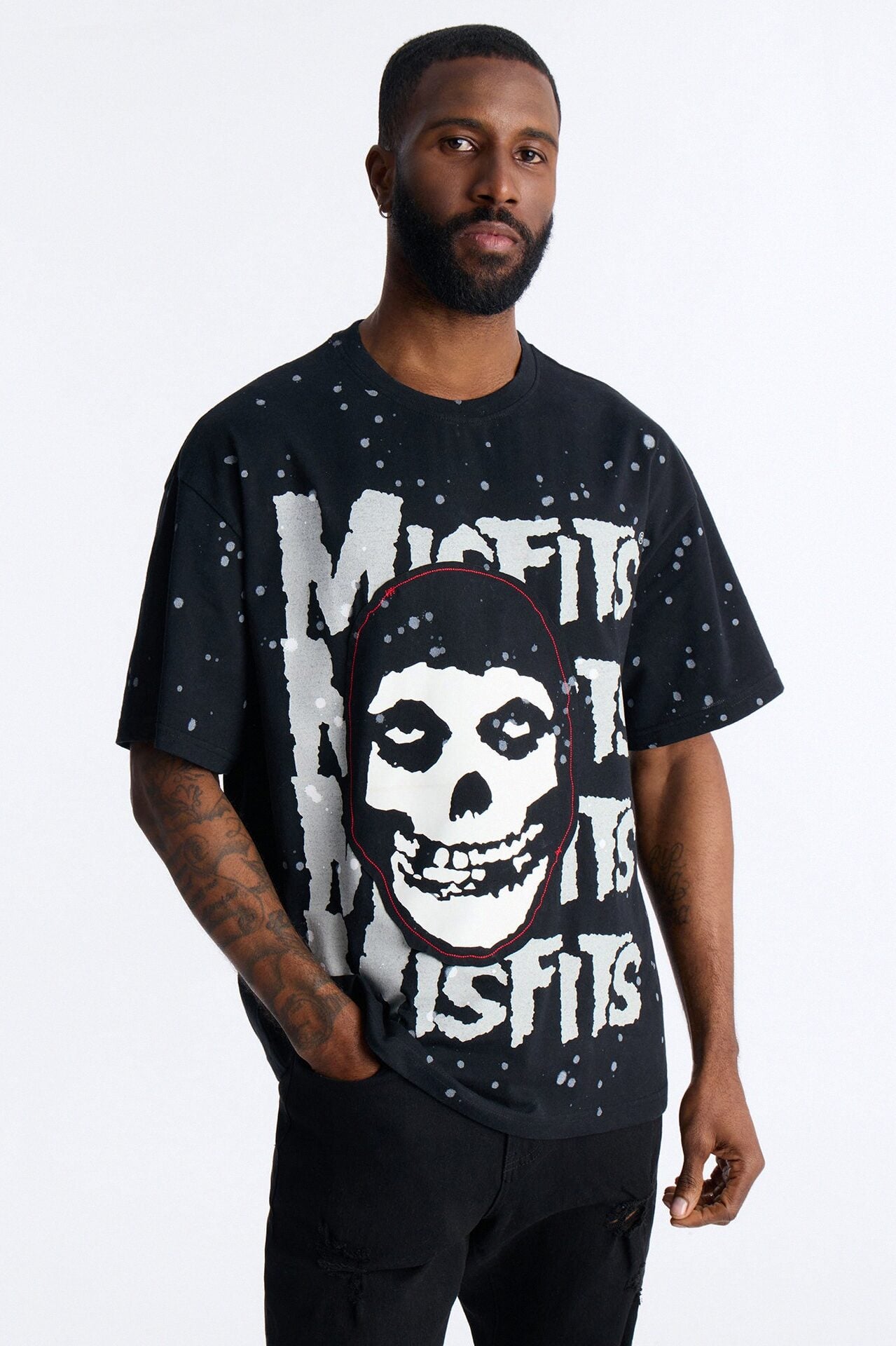 Misfits Rebel Applique Detail Graphic Short Sleeve Tee - Black image 1