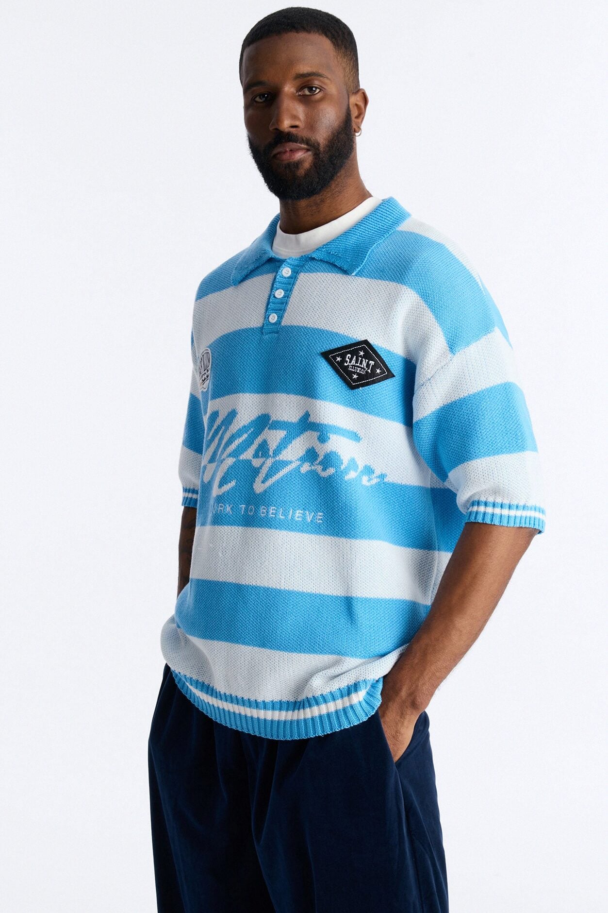 Motion Lines Short Sleeve Polo - Blue image 1