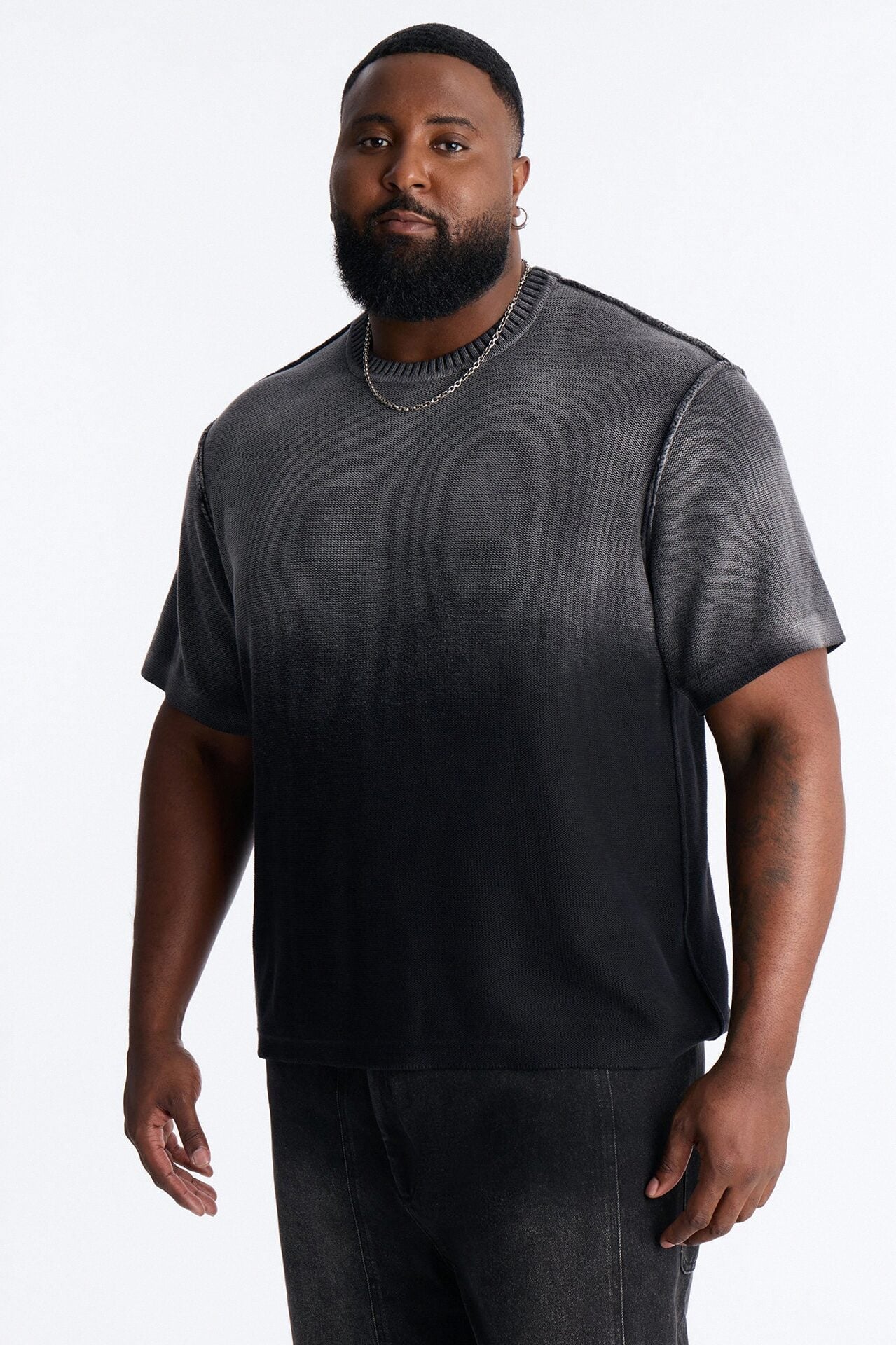 Slouch Ombre Crew Sweater Tee - Black image 1