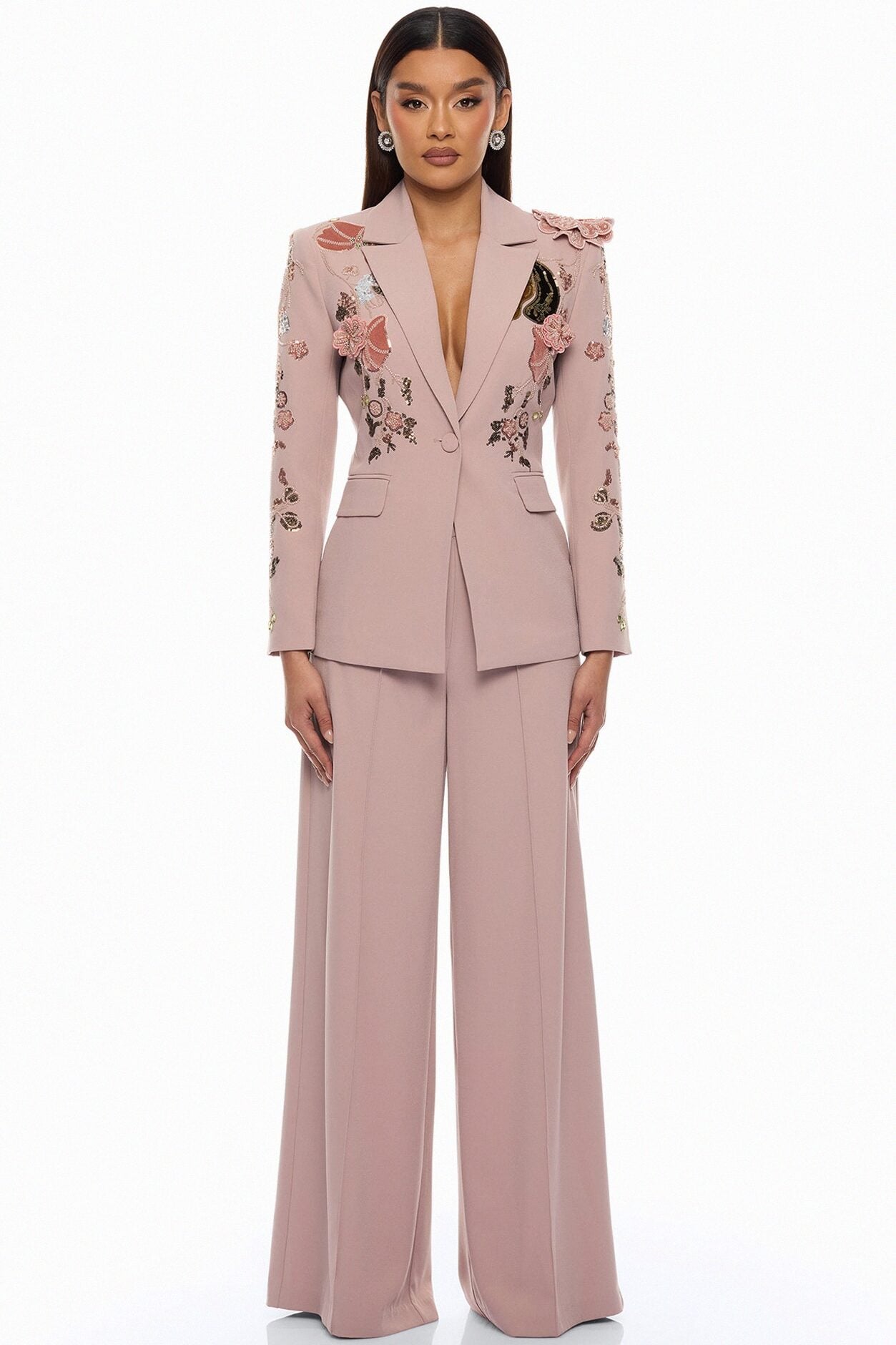 Indie Embellished Blazer Pant Set - Mauve image 1