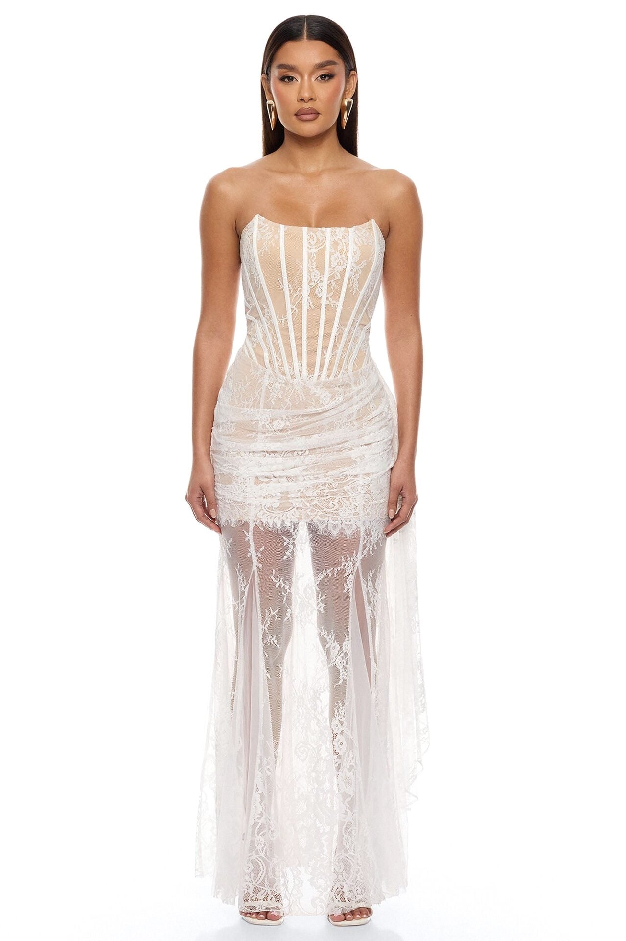 Be Mine Draped Lace Maxi Dress - White image 1