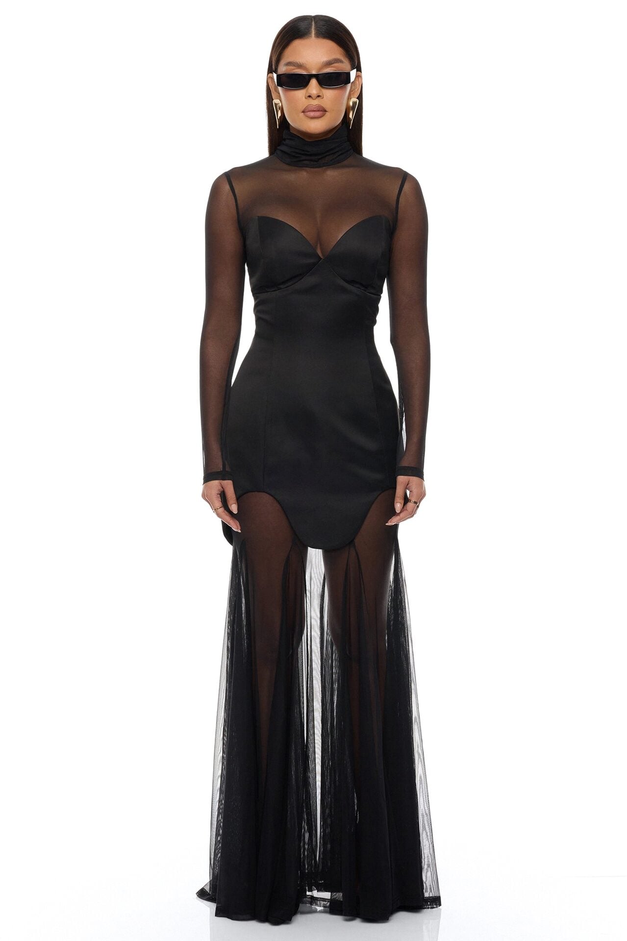 Serene 2 Piece Mesh Maxi Dress Set - Black image 1