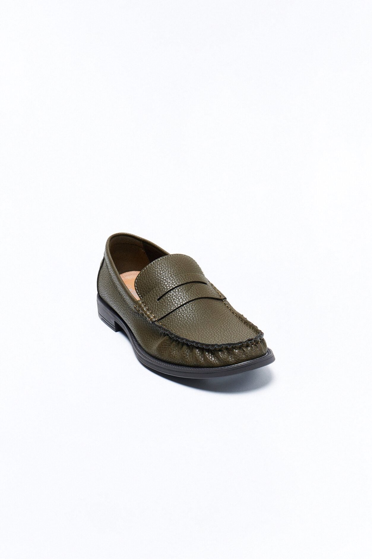 Pebble Texture Faux Leather Pleated Toe Loafer - Olive image 1
