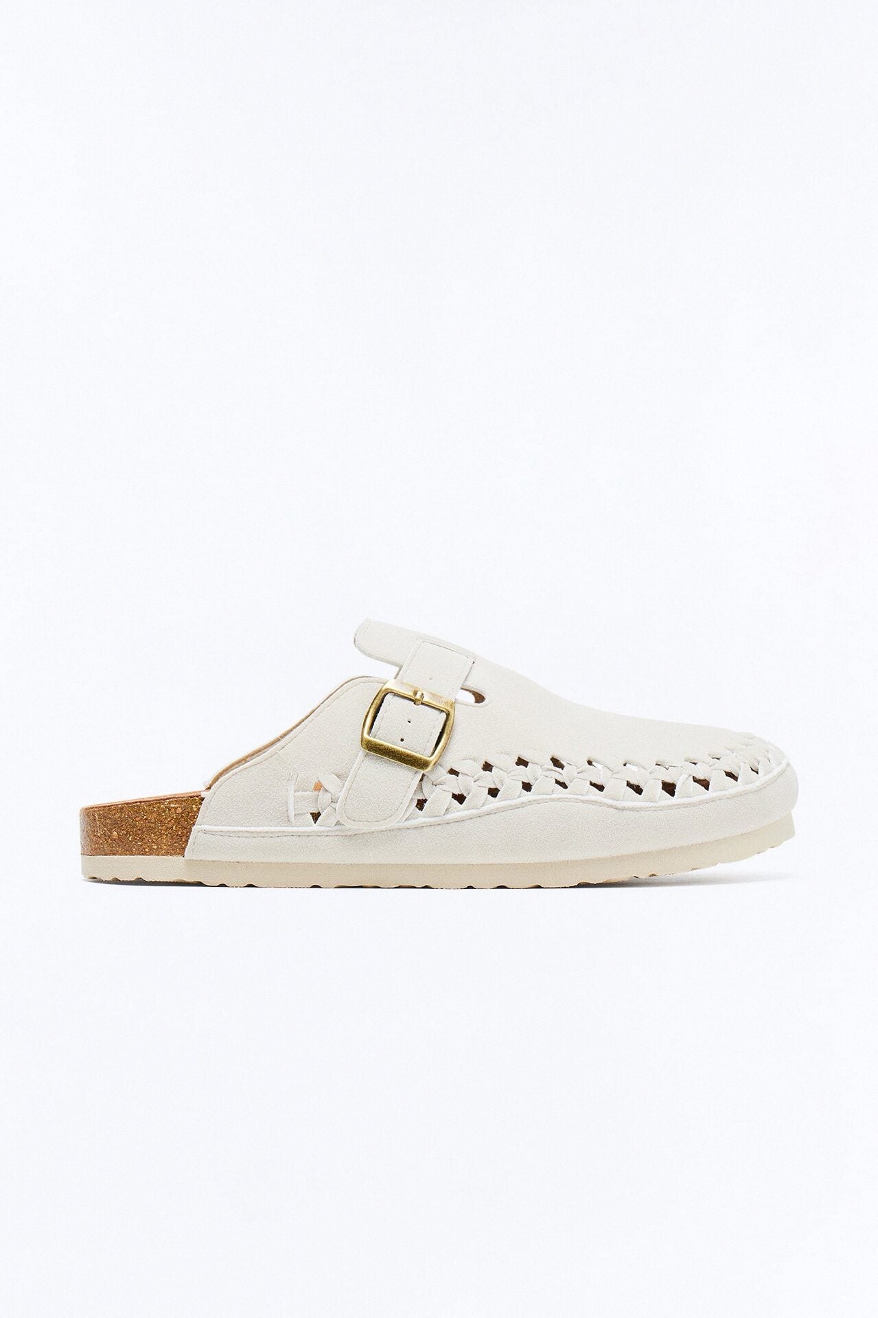 Woven Faux Suede Slip On Mule - White image 1
