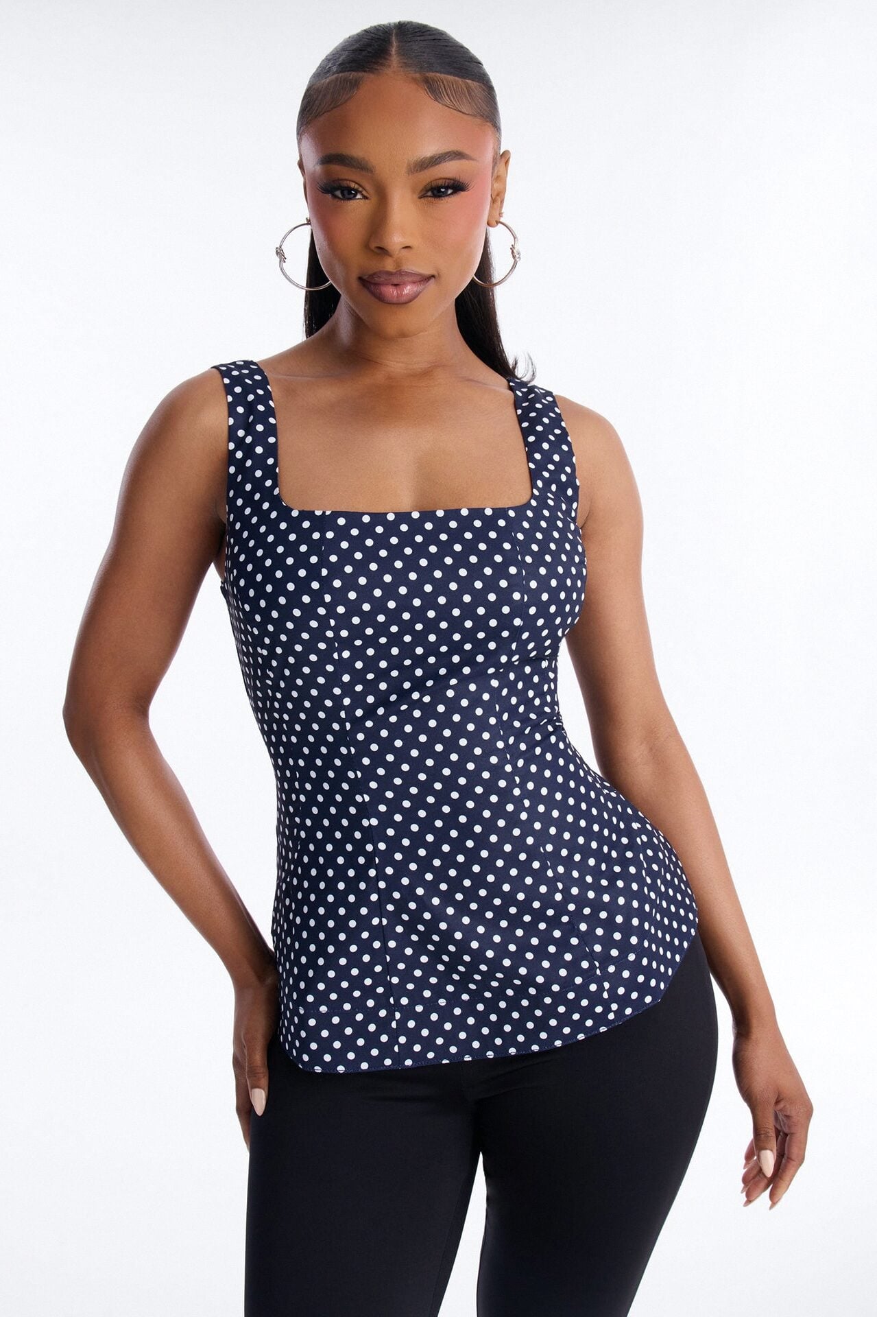 Tea First Polka Dot Chiffon Peplum Top - Navy/combo image 1