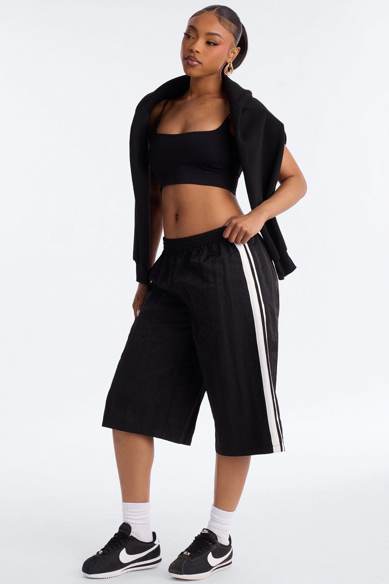 Can't Keep Up Striped Bermuda Track Short - Black/White image 1