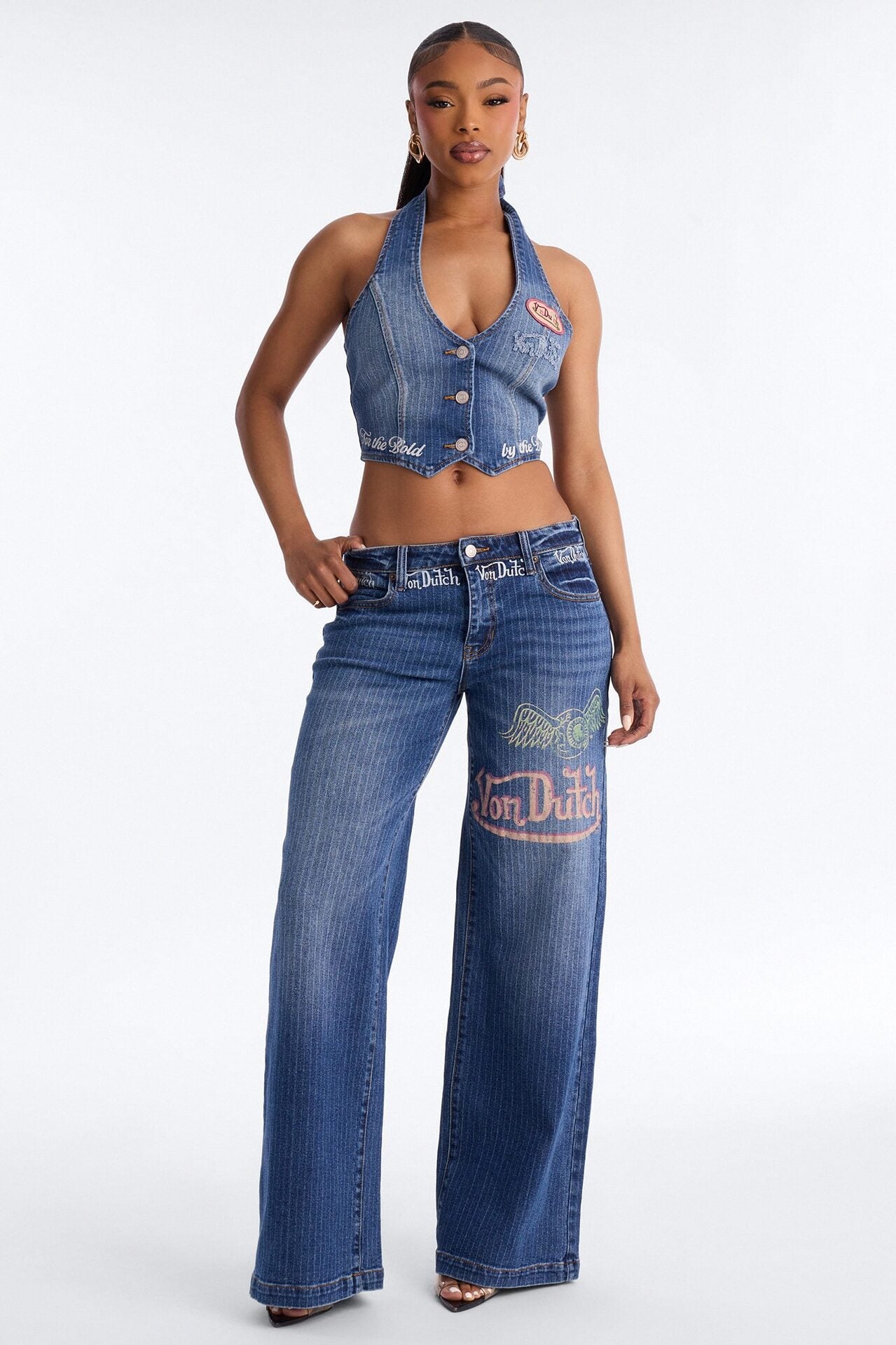Von Dutch Striped Wide Leg Jeans - Medium Wash image 1