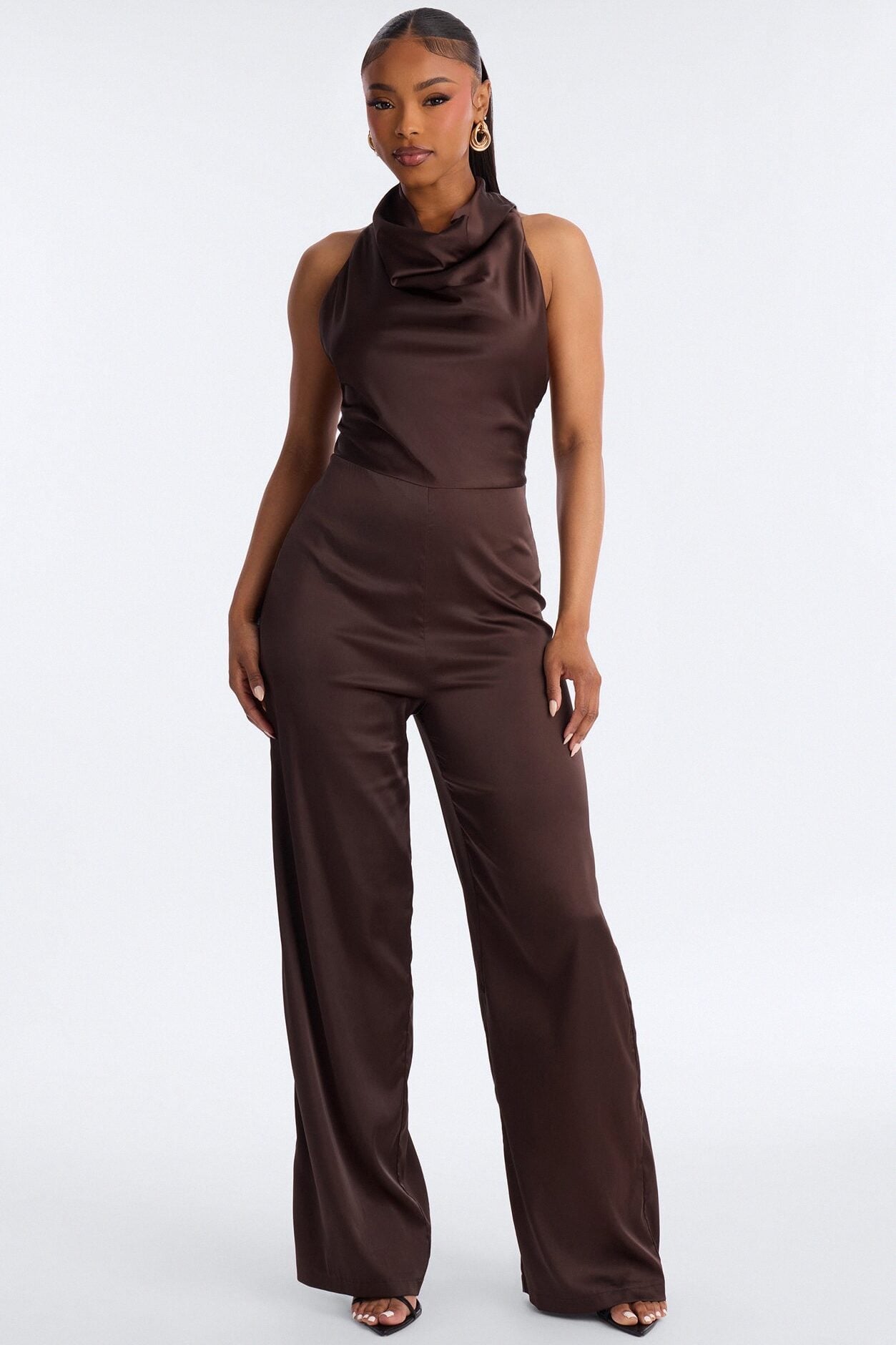 Sofi Satin Halter Jumpsuit - Chocolate image 1