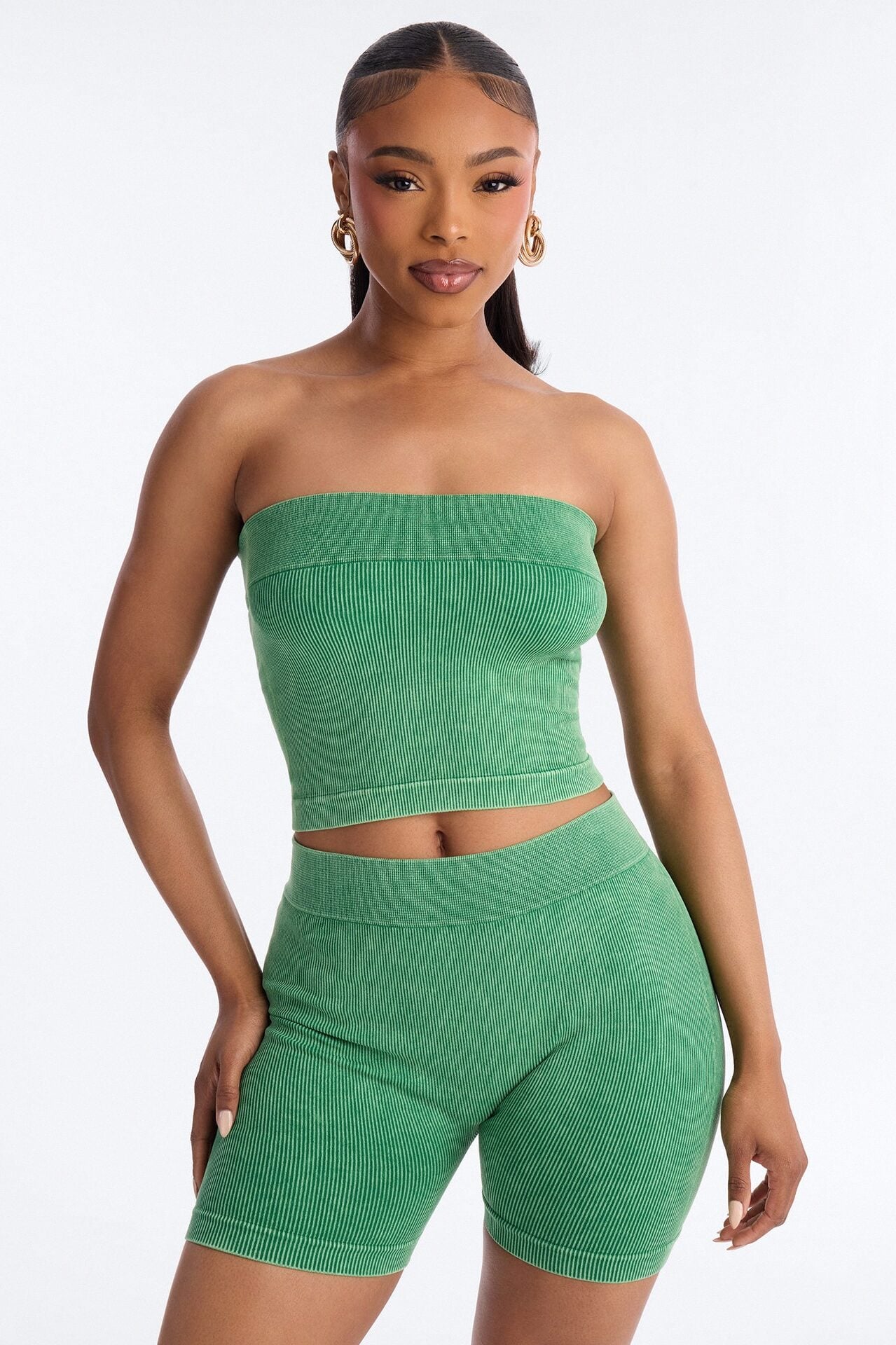 Off Duty Mineral Washed Strapless Short Set - Green image 1