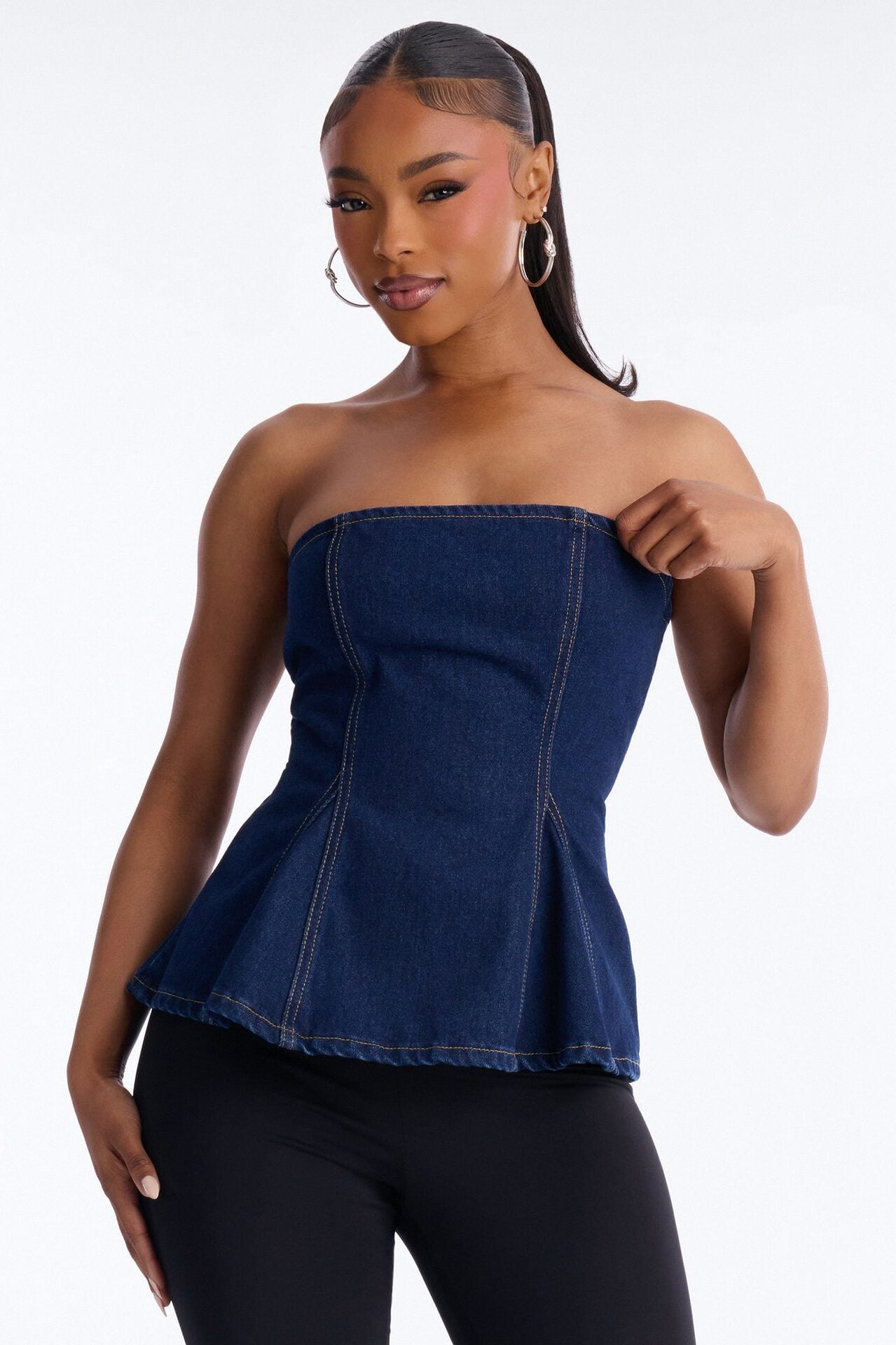 Just A Casual Serve Back Zip Denim Top - Dark Wash image 1