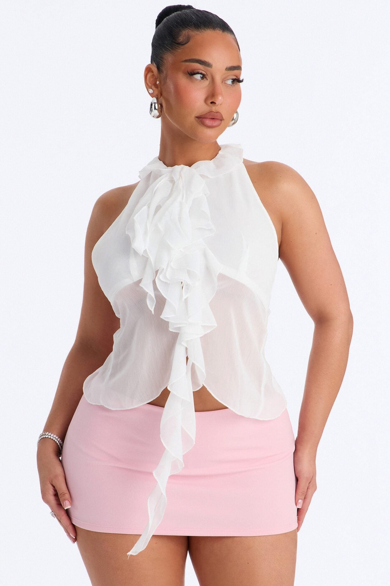 Something Sweet Ruffle Chiffon Halter Top - White image 1
