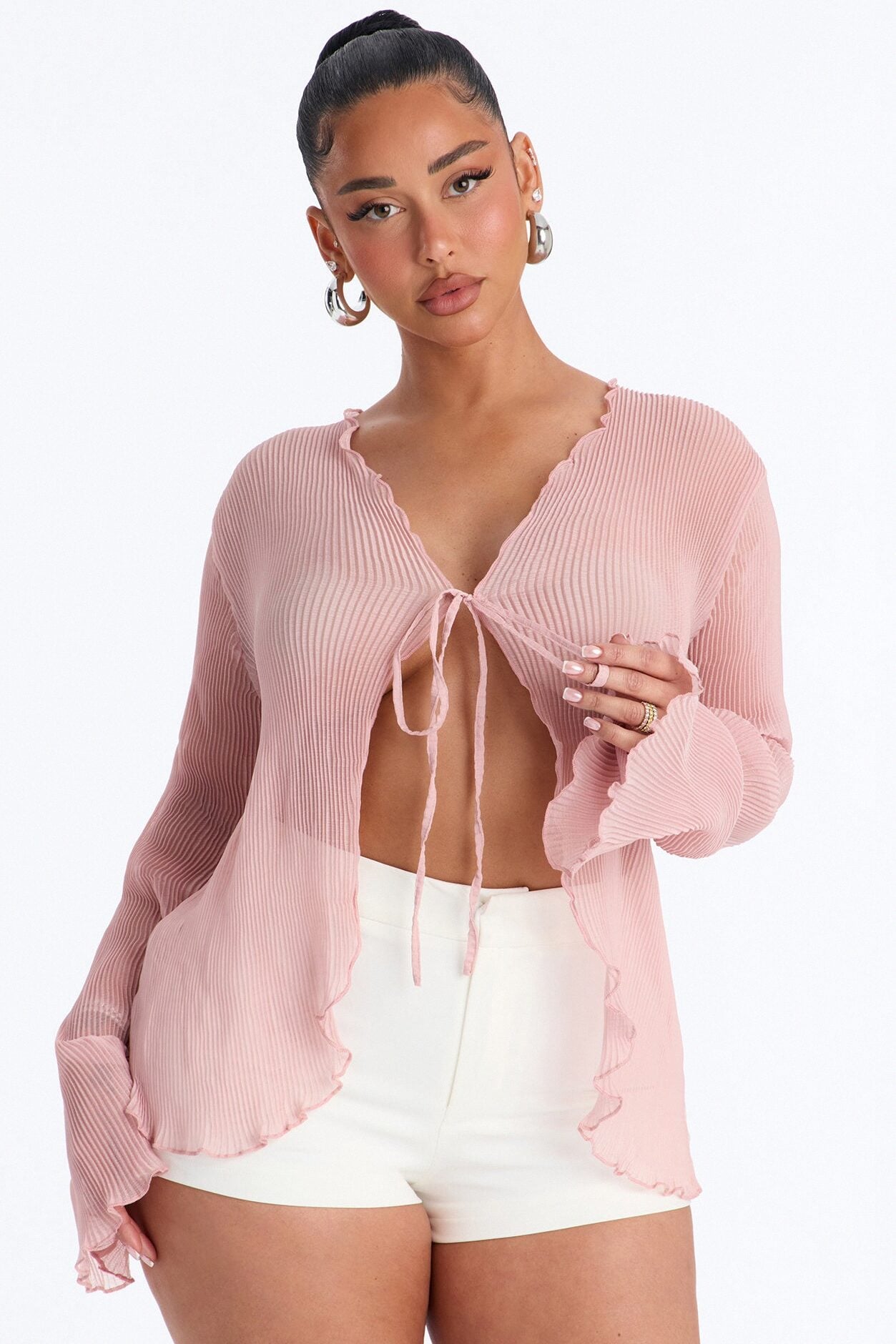 Becca Sheer Chiffon Long Sleeve Flyaway Top - Pink image 1