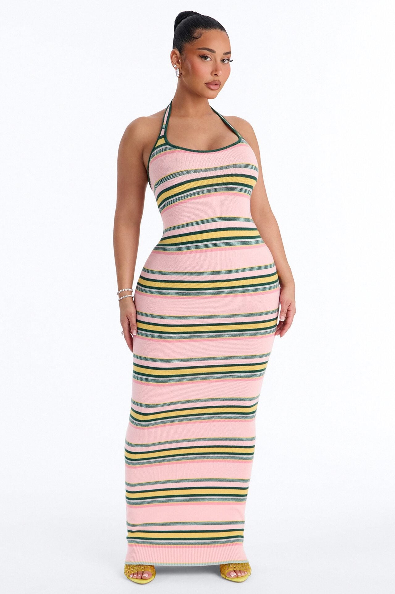 Bennie Halter Striped Sweater Maxi Dress - Pink/combo image 1