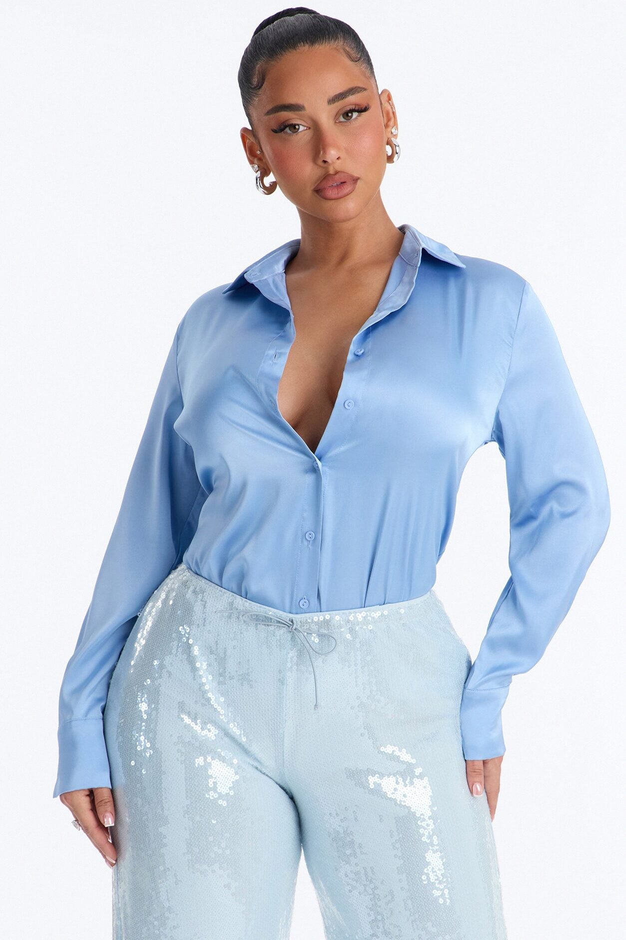 Feelin' Popular Satin Shirt - Periwinkle image 1