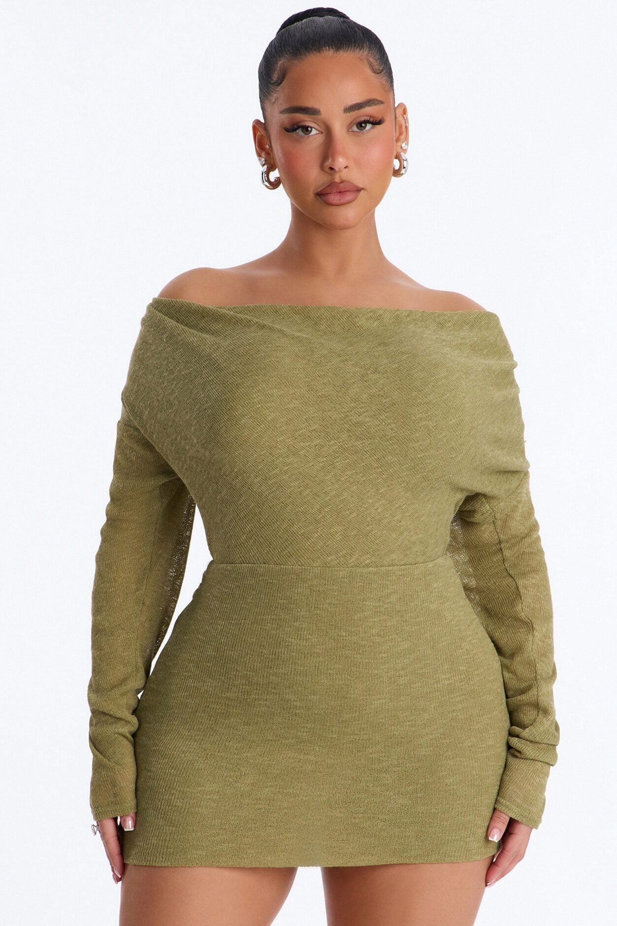 Alina Backless Sweater Mini Dress - Olive image 1