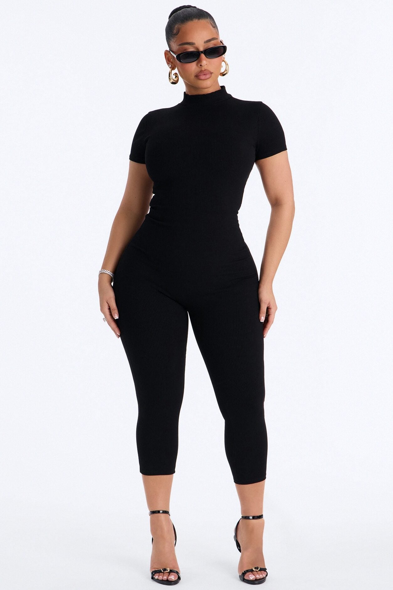 Maribel Short Sleeve Capri Jumpsuit - Black image 1