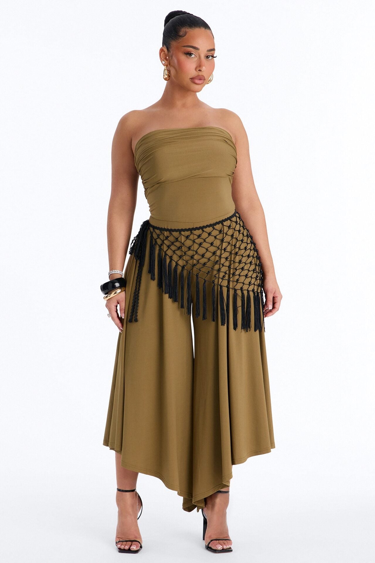 Effortless Daydream Jumpsuit And Scarf Set - Olive image 1