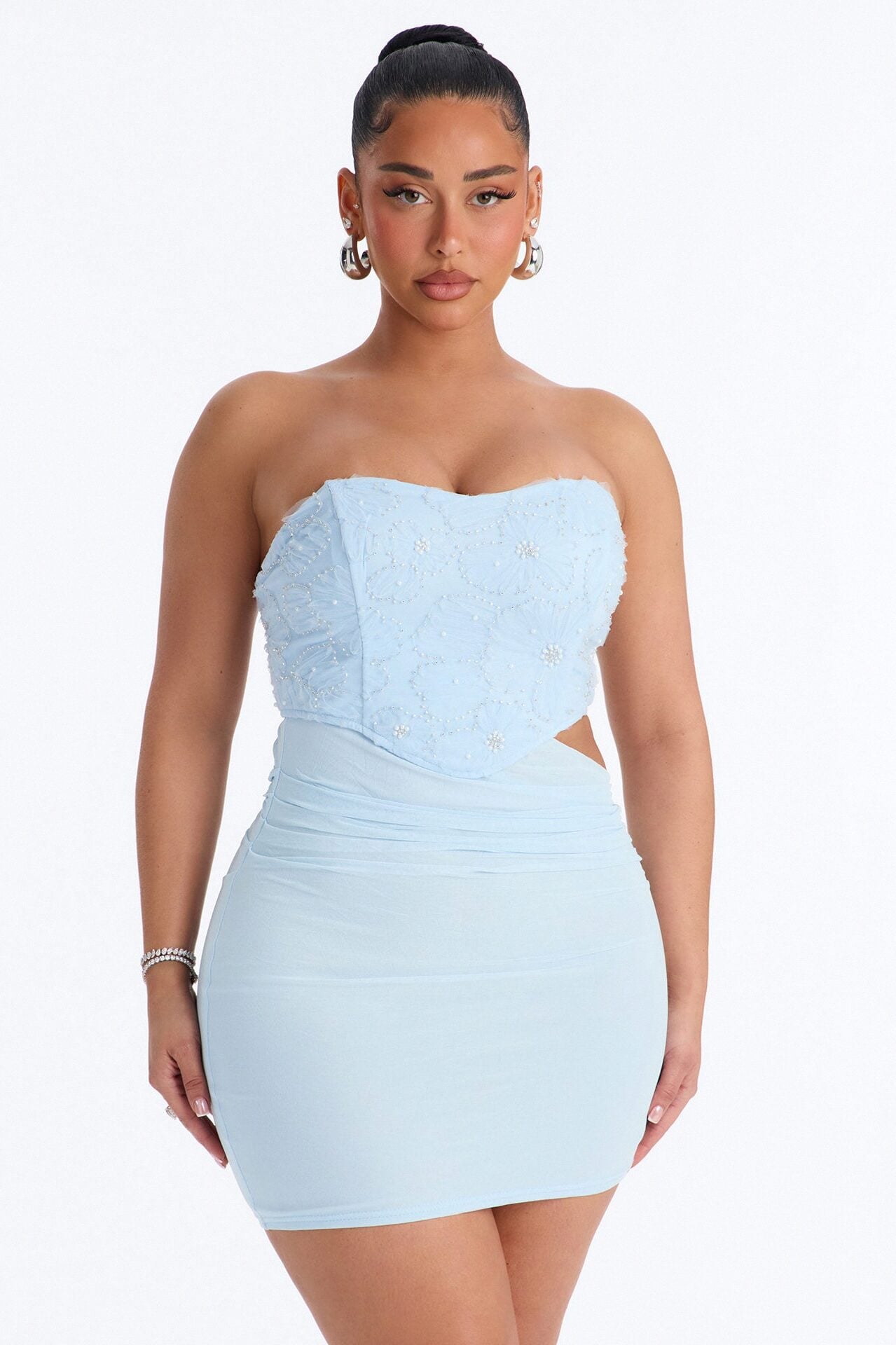 Daniella Embellished Mesh Mini Dress - Light Blue image 1