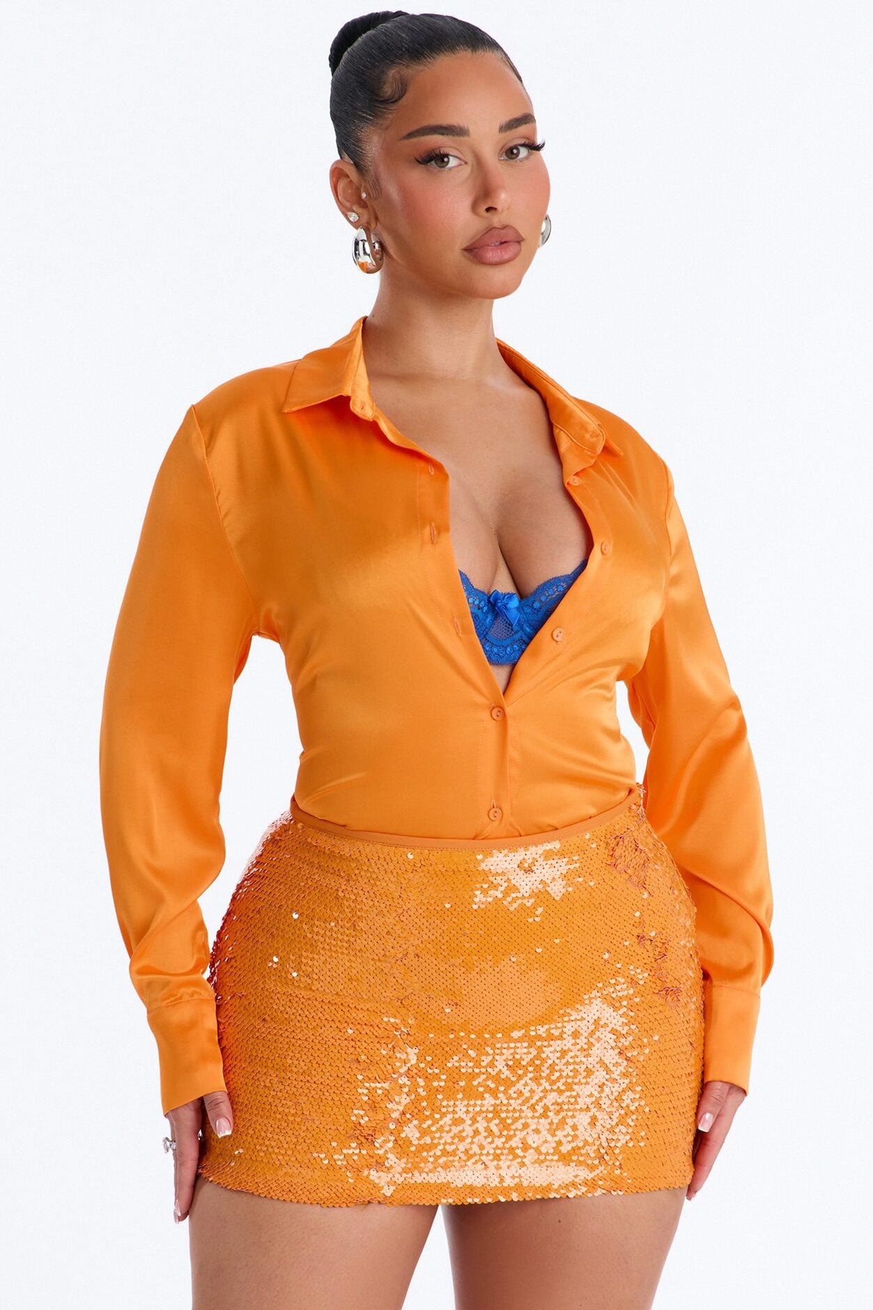 Feelin' Popular Satin Shirt - Tangerine image 1