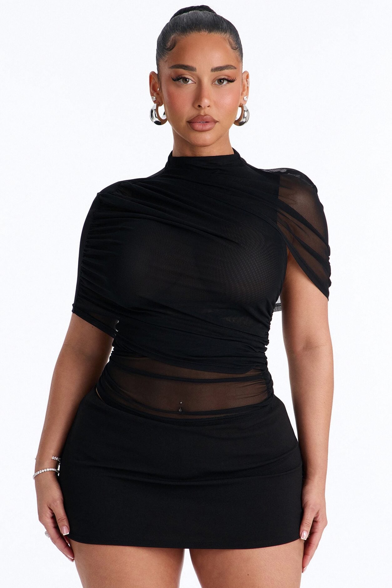 Kendall Mesh Mock Neck Short Sleeve Top - Black image 1