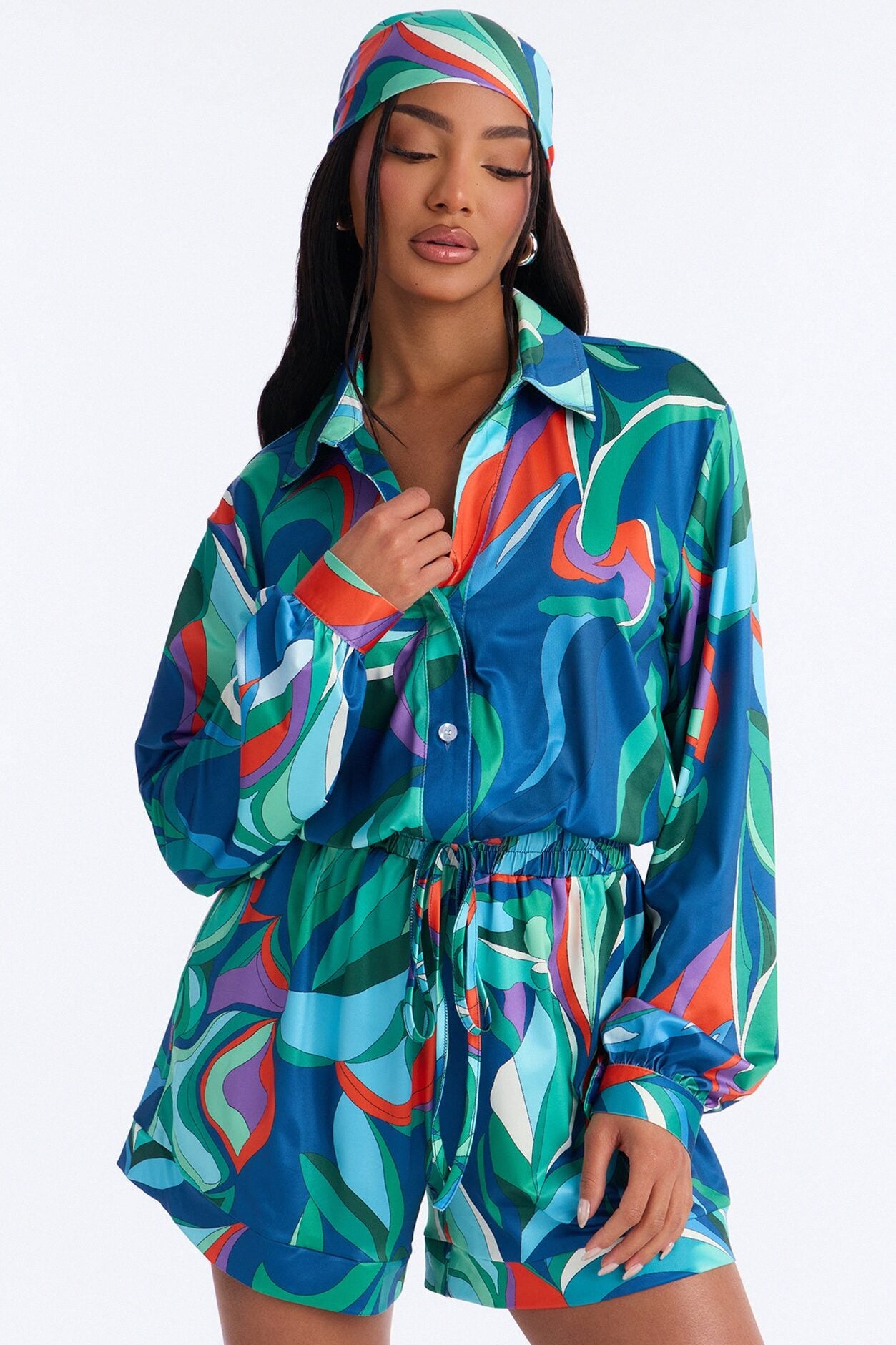 Cara Long Sleeve 2 Piece Romper Set - Green image 1