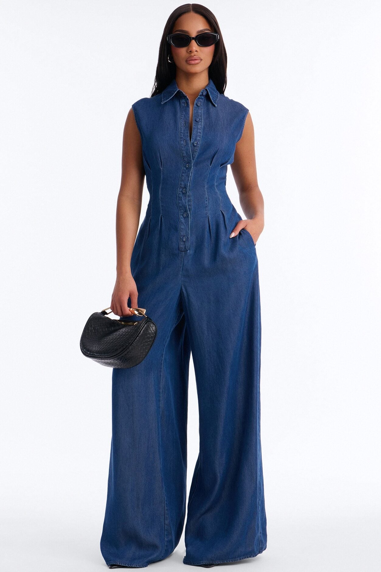 Tanya Chambray Sleeveless Wide Leg Jumpsuit - Medium Wash image 1