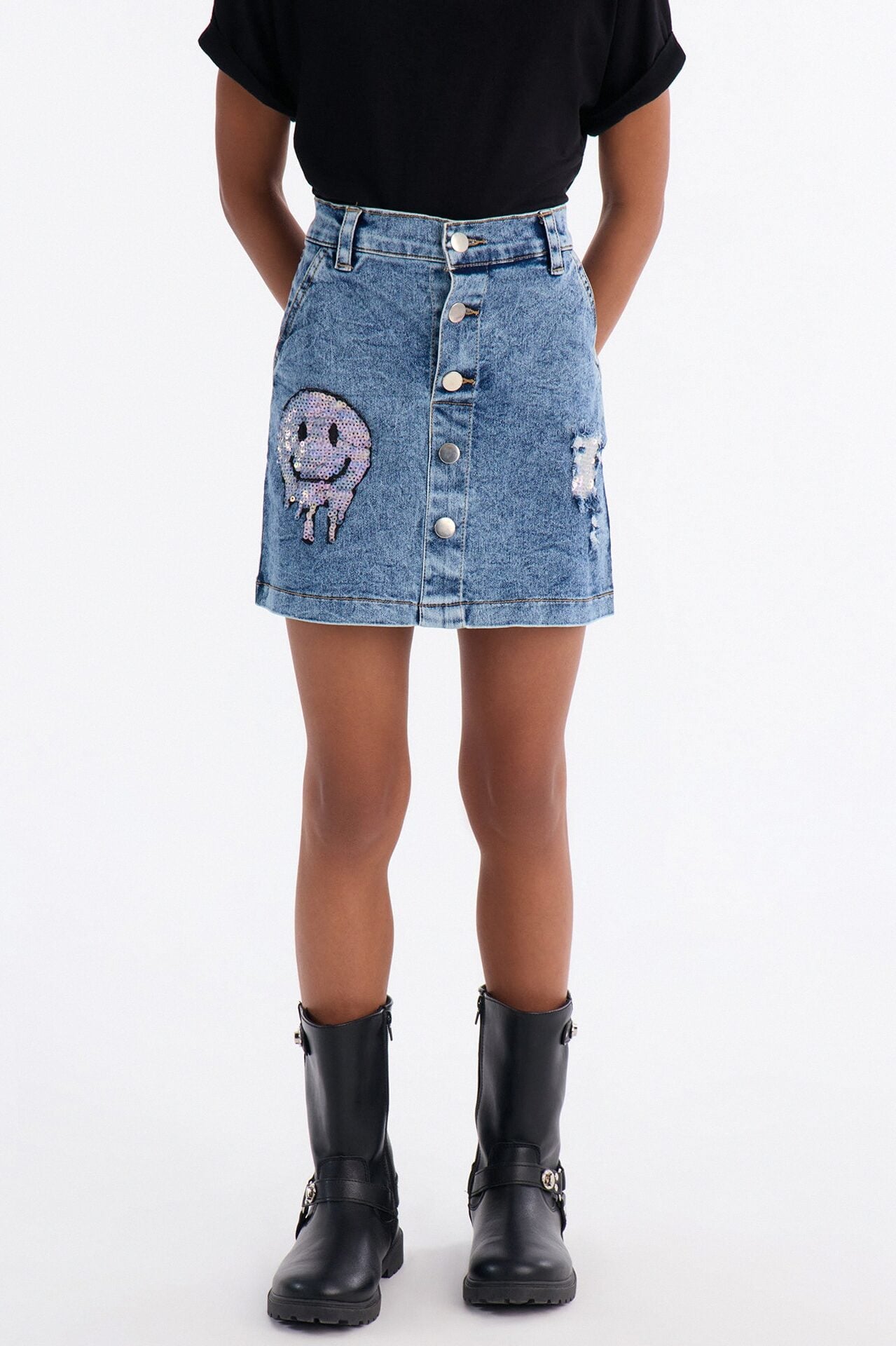 Mini All About It Button Front Denim Skirt - Medium Wash image 1