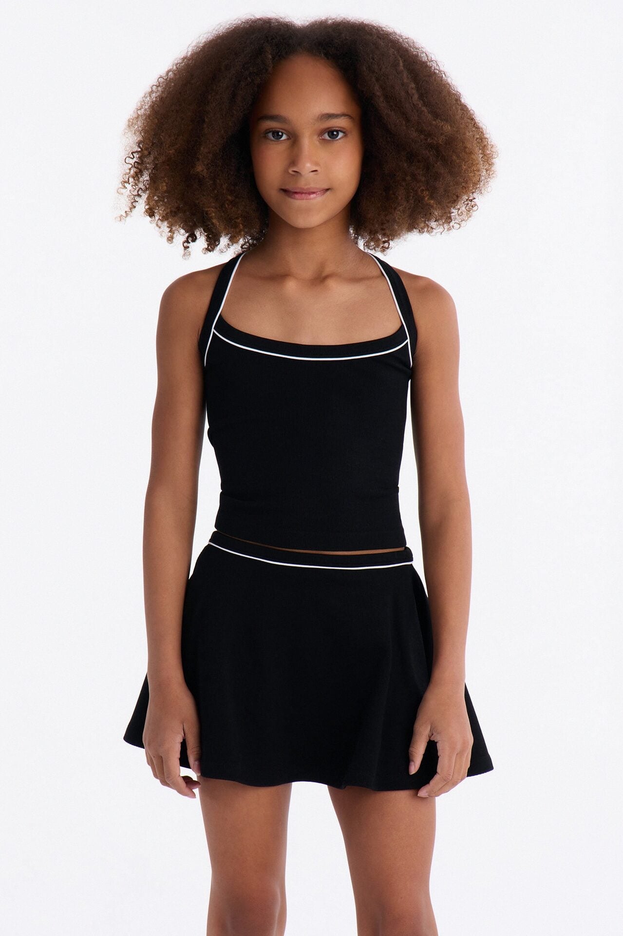 Mini Match The Vibes Ribbed Skirt Set - Black image 1