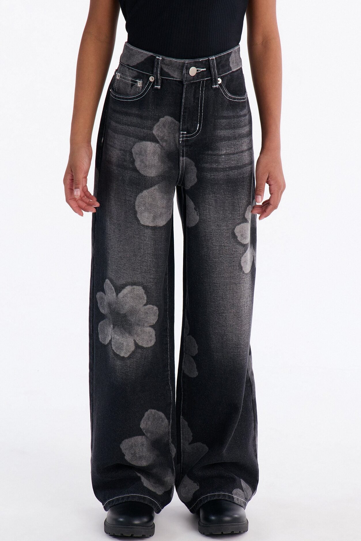 Mini Born To Bloom Baggy Denim Jeans - Black Wash image 1