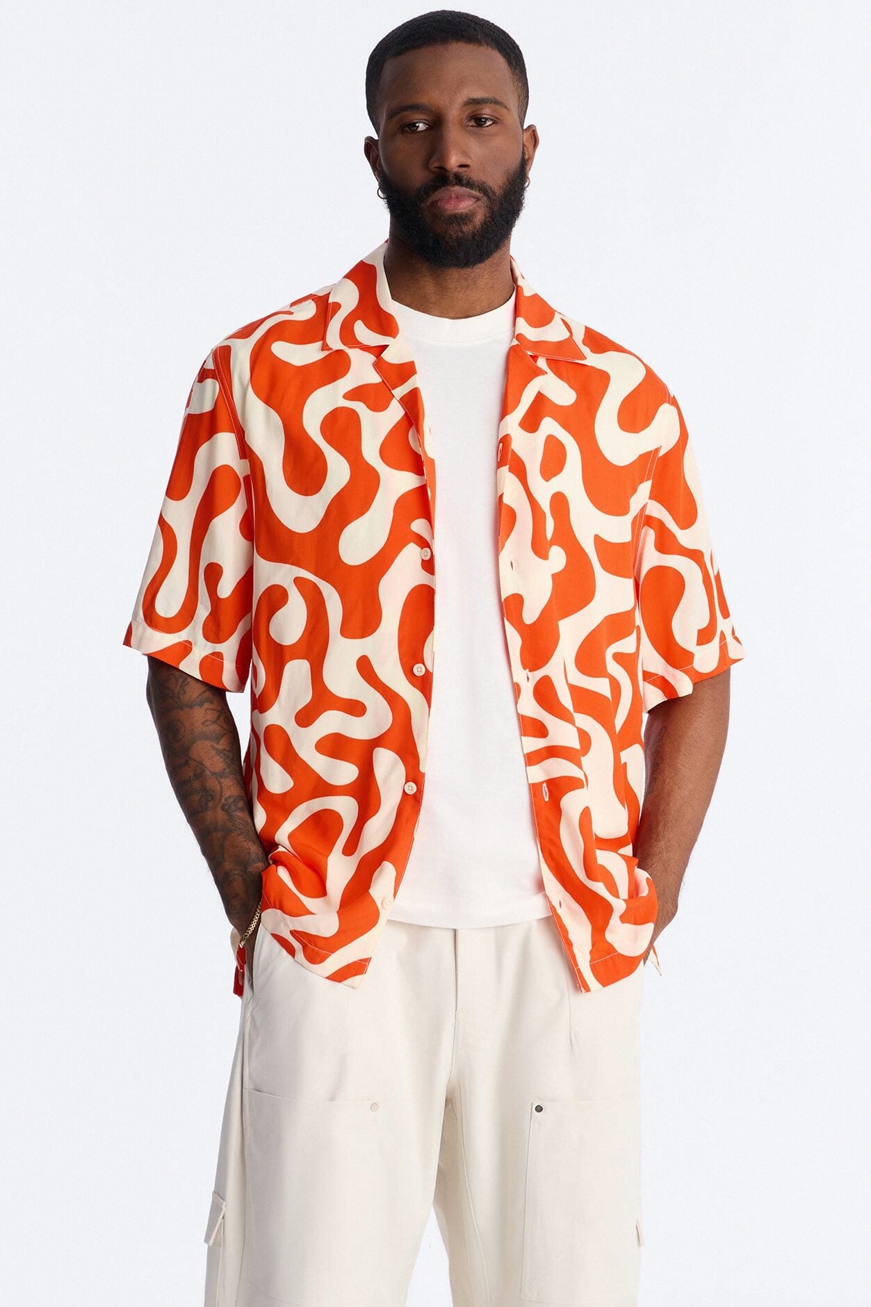 Bold Metric Cuban Shirt - Orange image 1