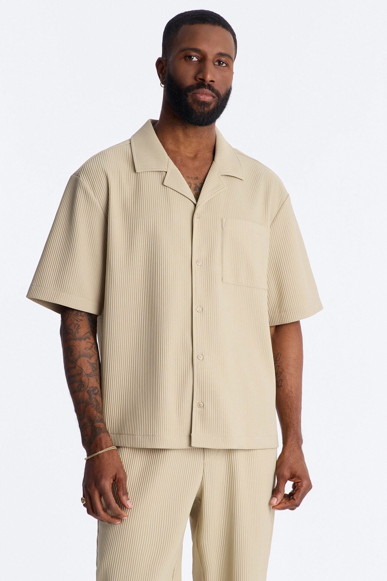 Show Up Short Sleeve Cuban Shirt - Stone image 1
