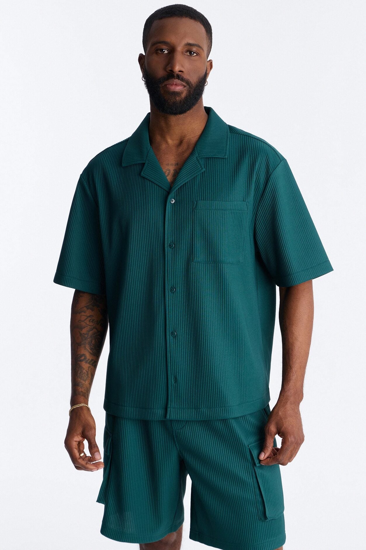 Show Up Short Sleeve Cuban Shirt - Teal image 1