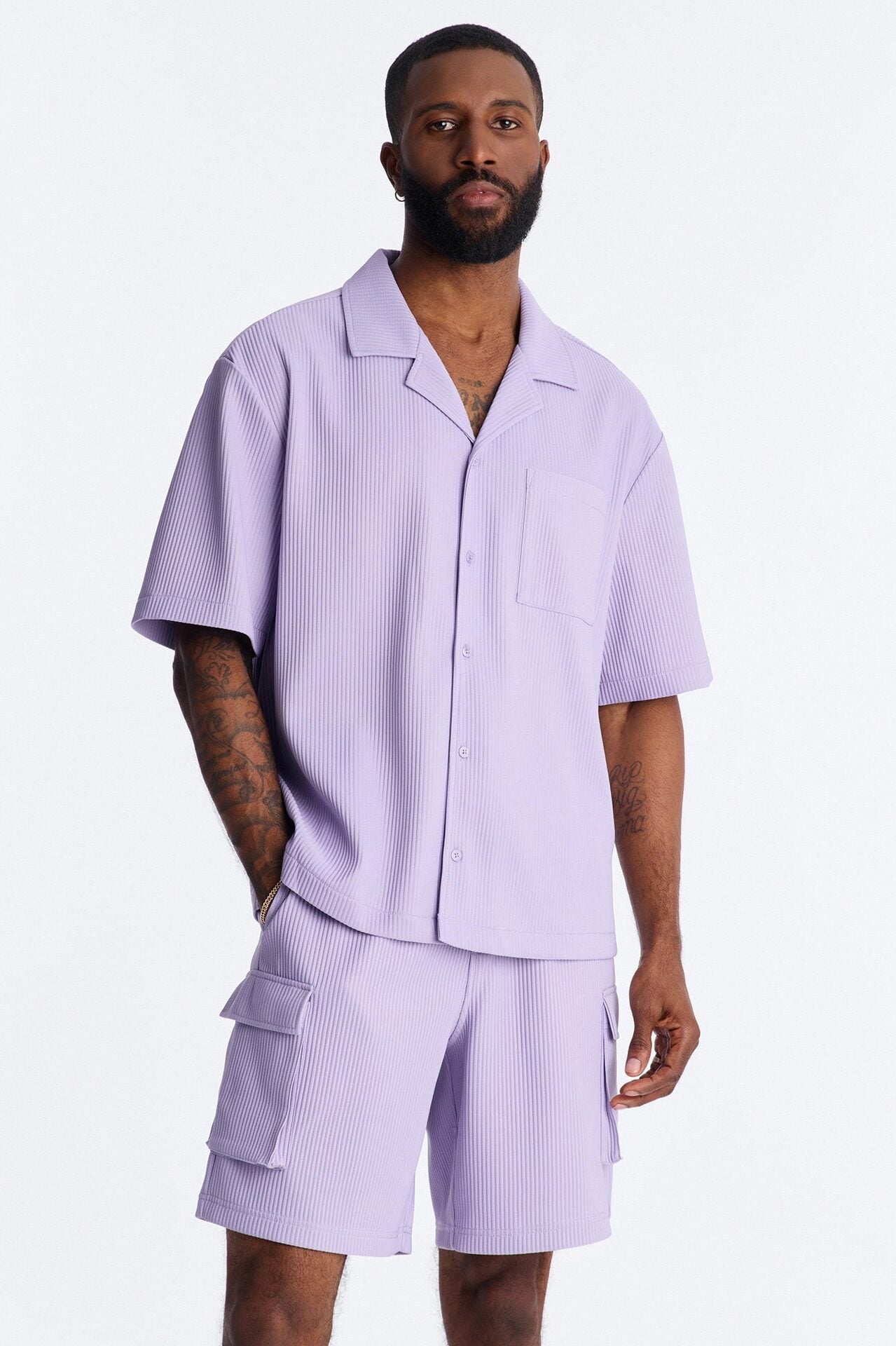 Show Up Short Sleeve Cuban Shirt - Lavender image 1