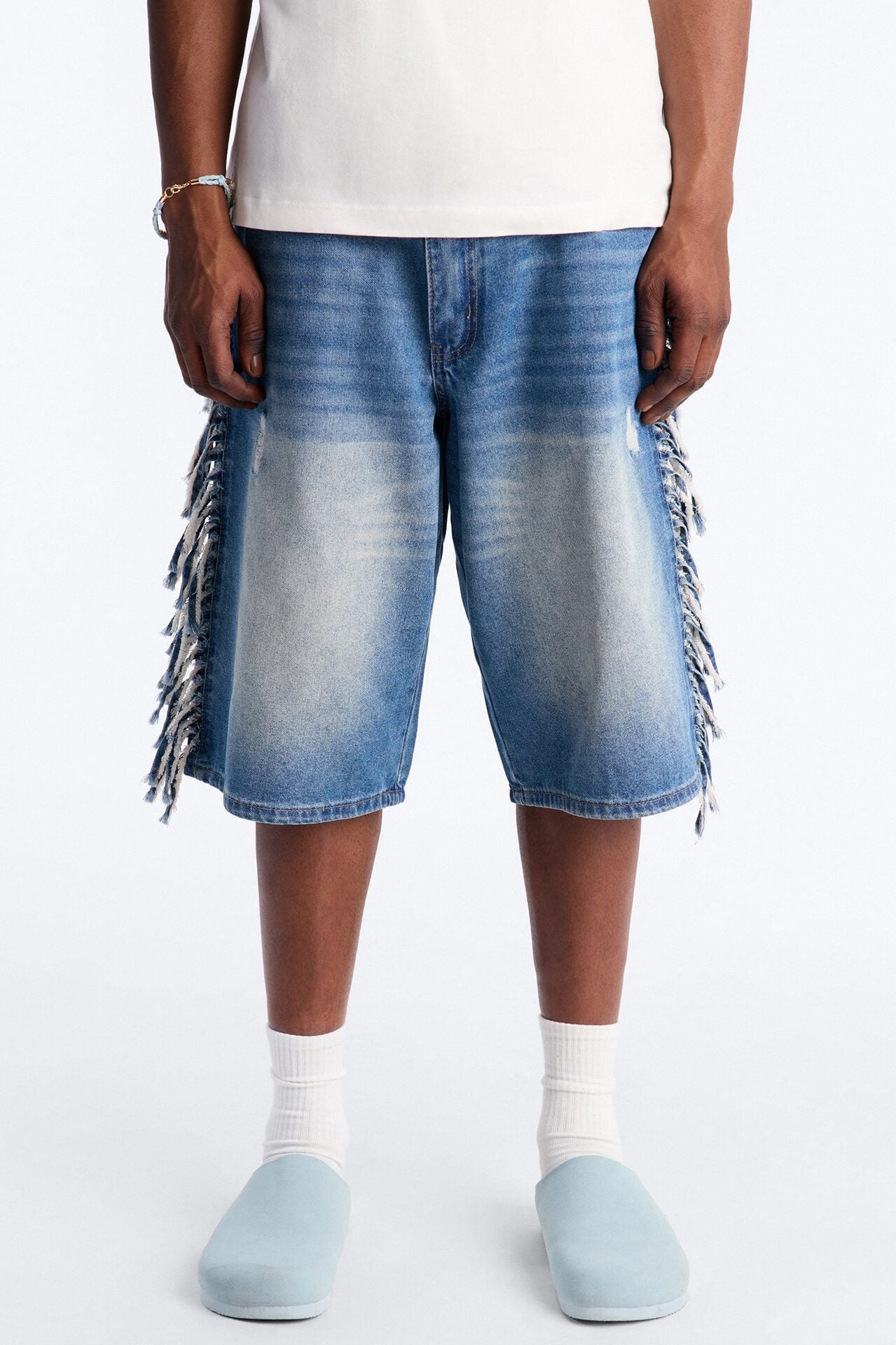 Baggy Rodeo Fringe Denim Short - Vintage Blue Wash image 1